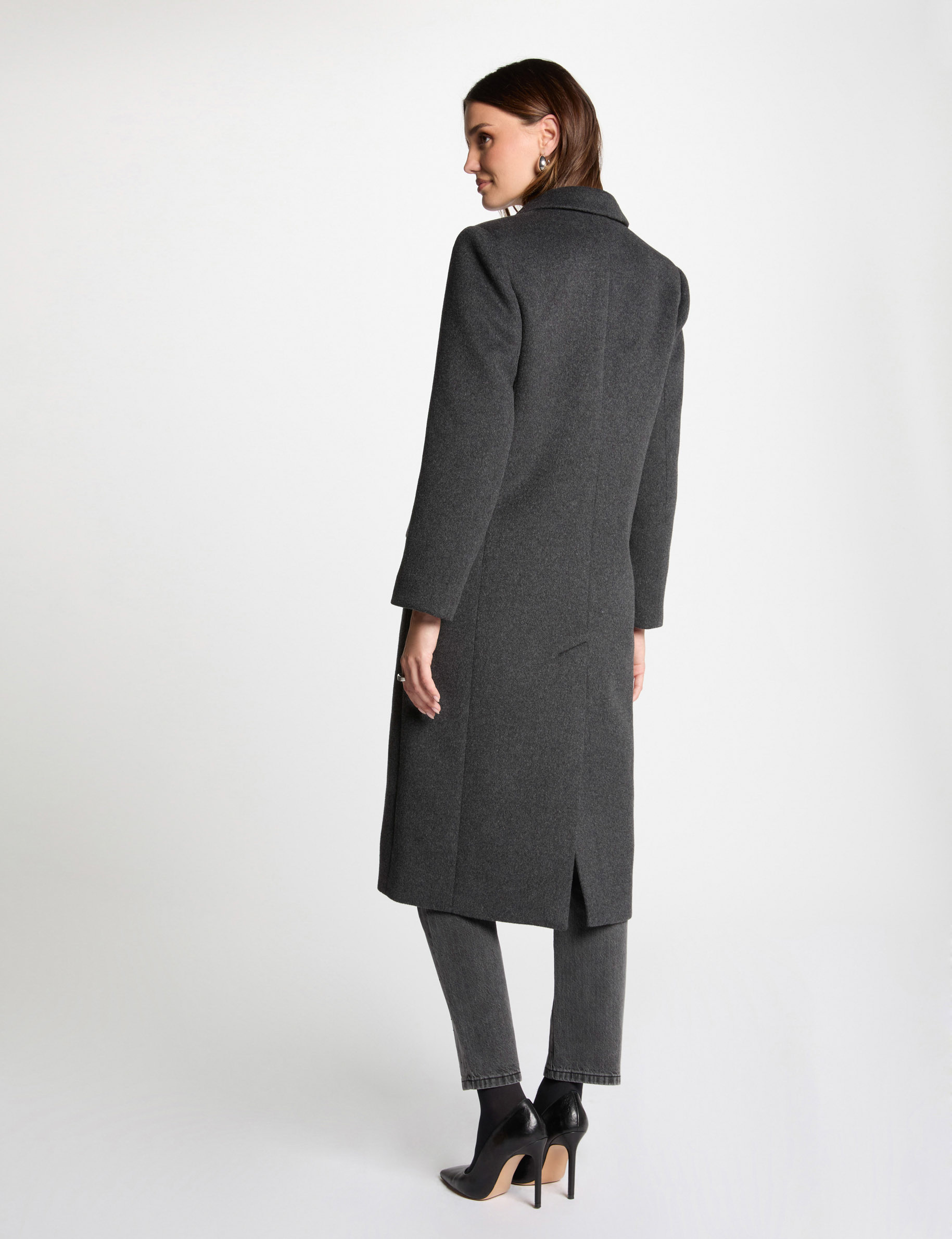 Buttoned long coat anthracite grey women