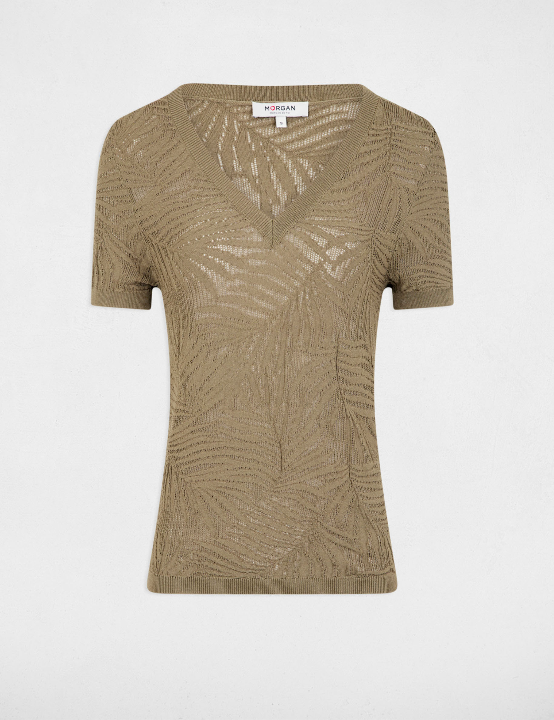 Short-sleeved openwork jumper khaki green women