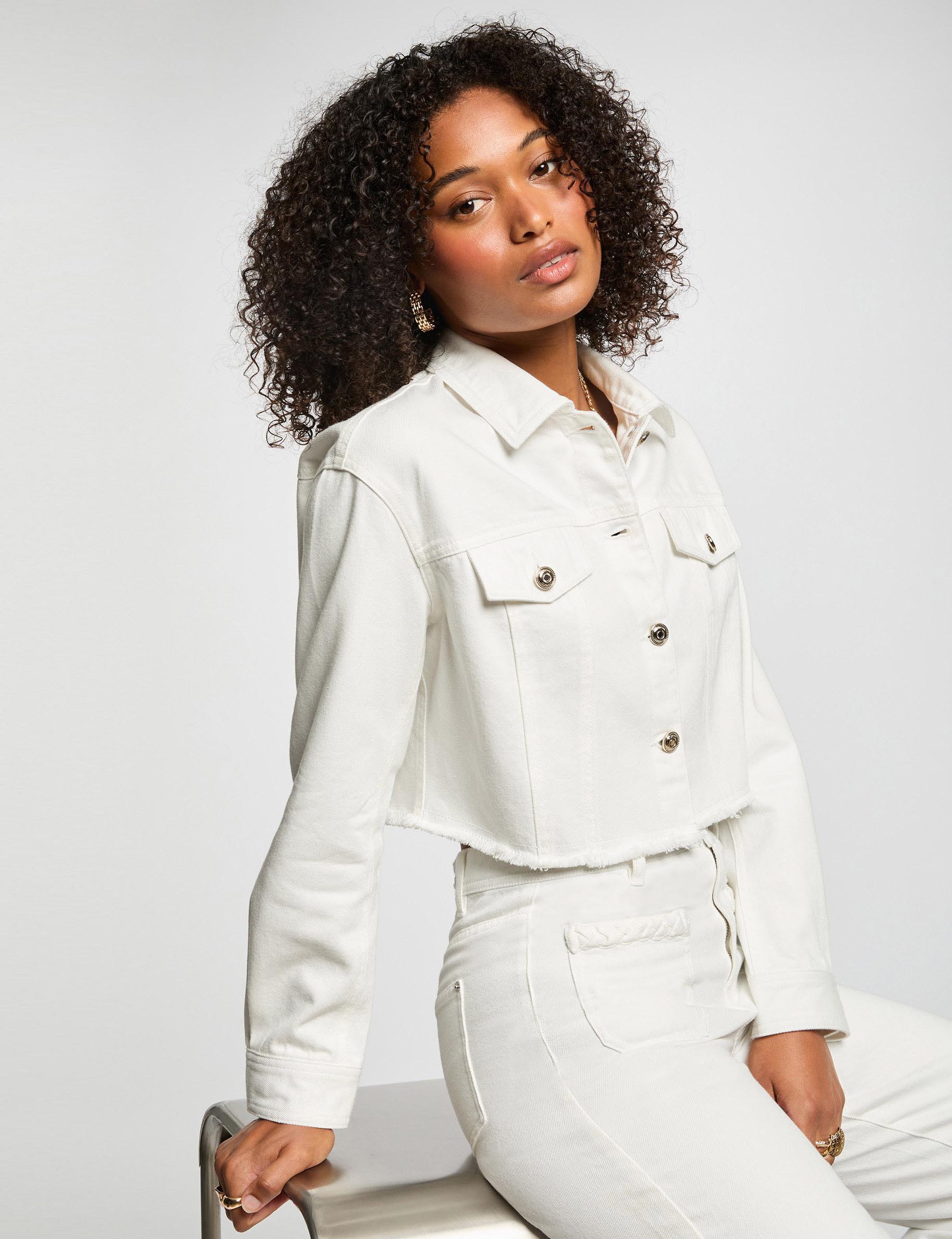 Short denim jacket white women