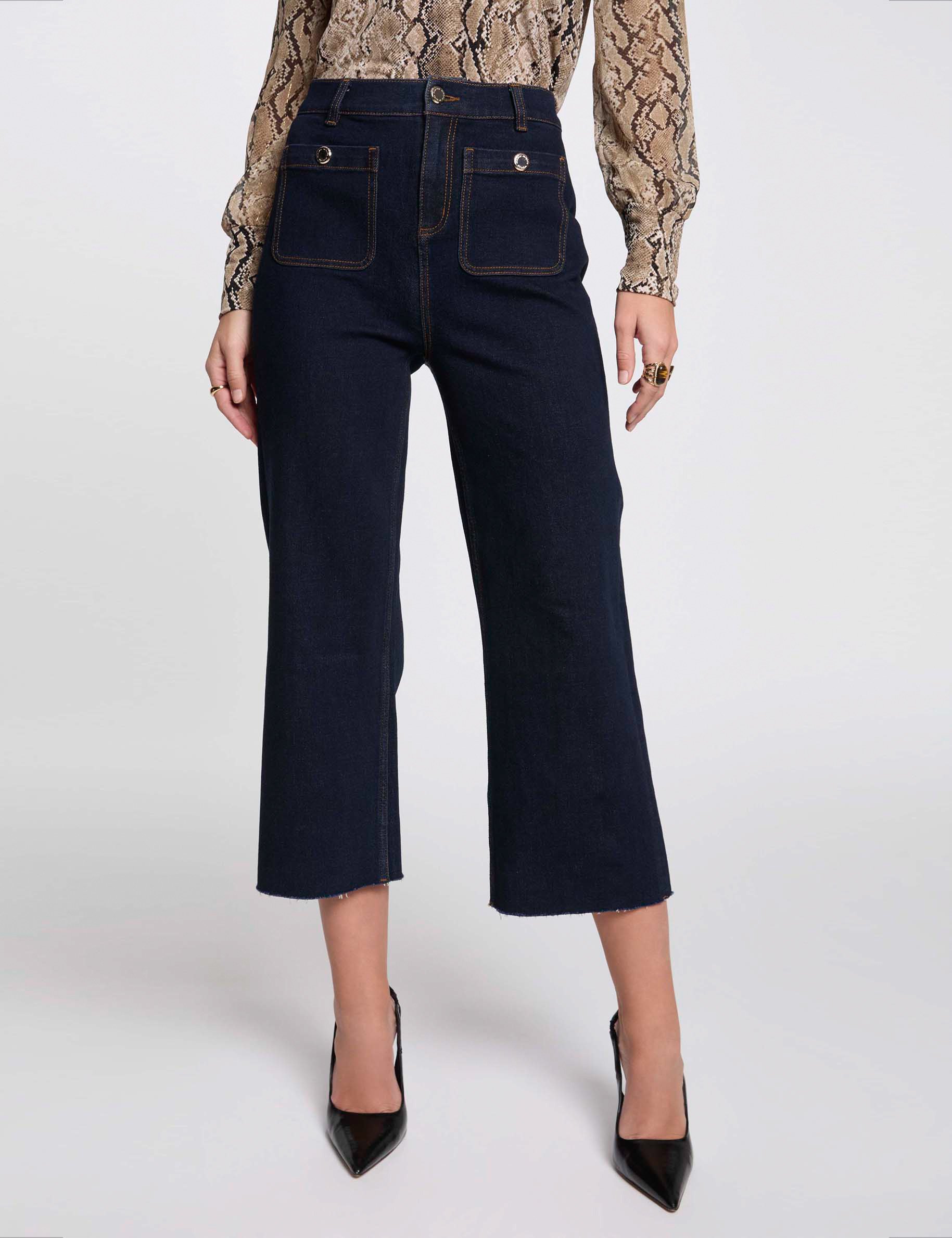 Cropped wide leg trousers raw denim women