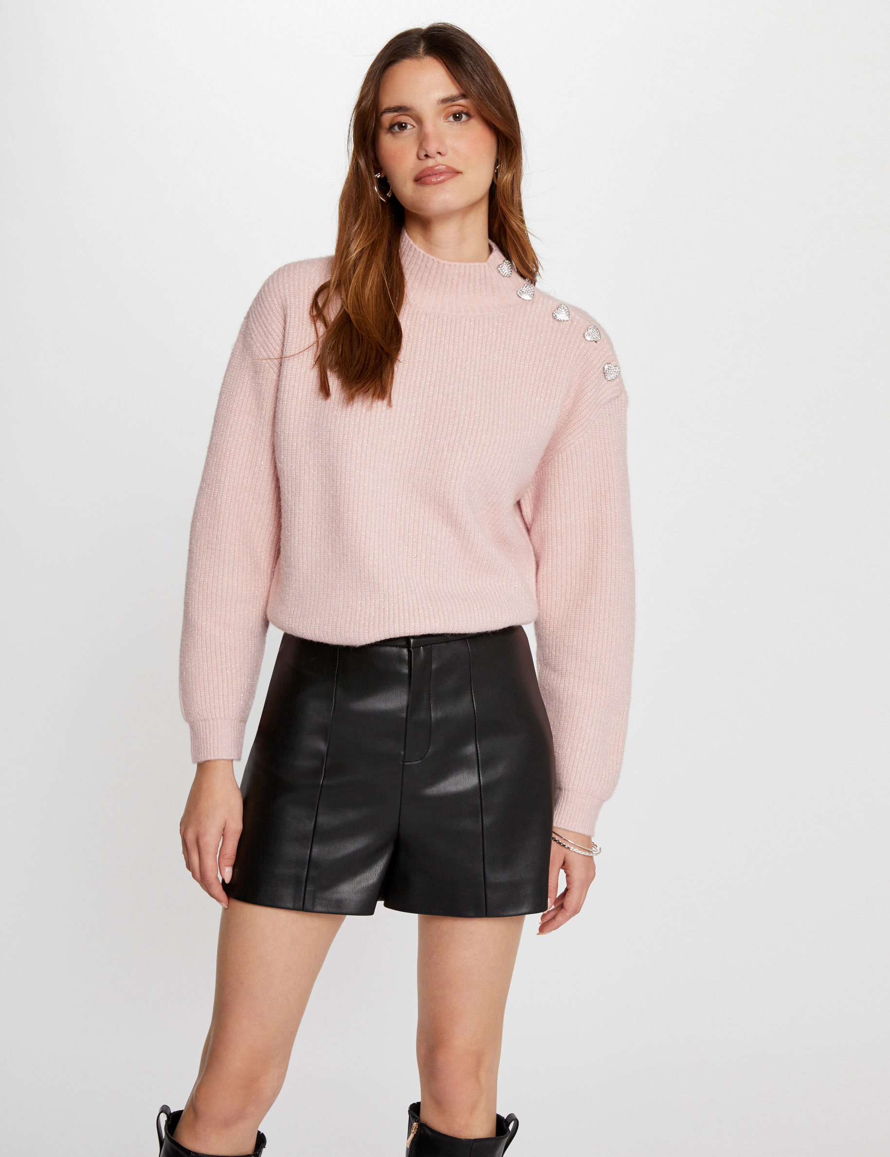 Long-sleeved jumper with buttons light pink women