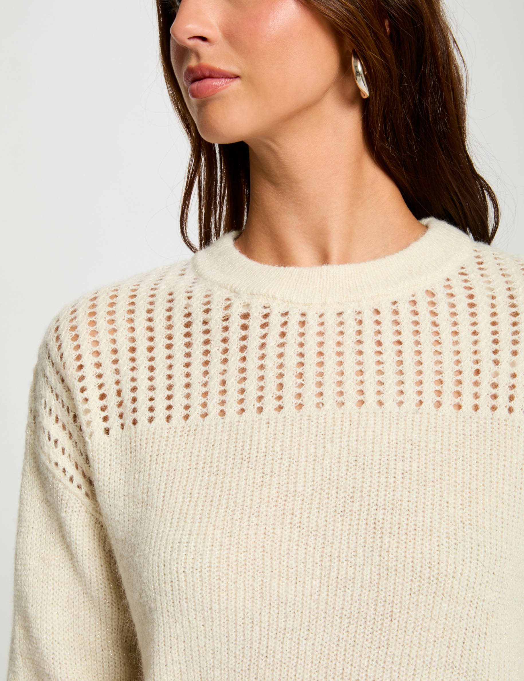 Jumper openwork details ivory women