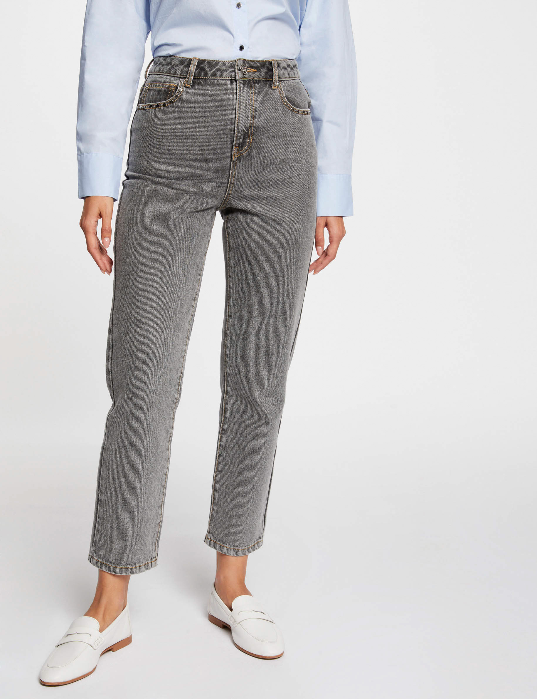 Cropped straight jeans anthracite grey women