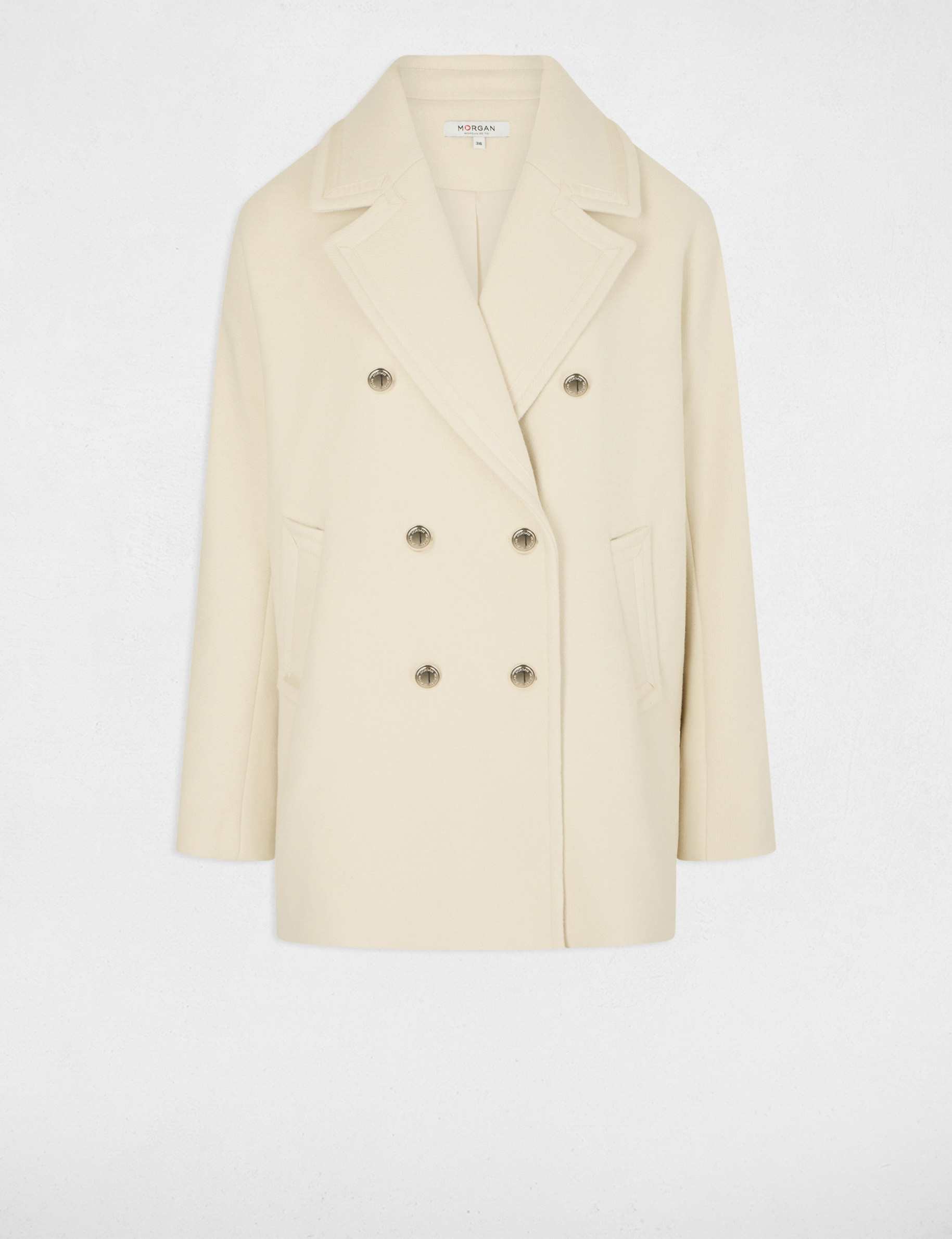 Manteau droit boutonné ivoire femme