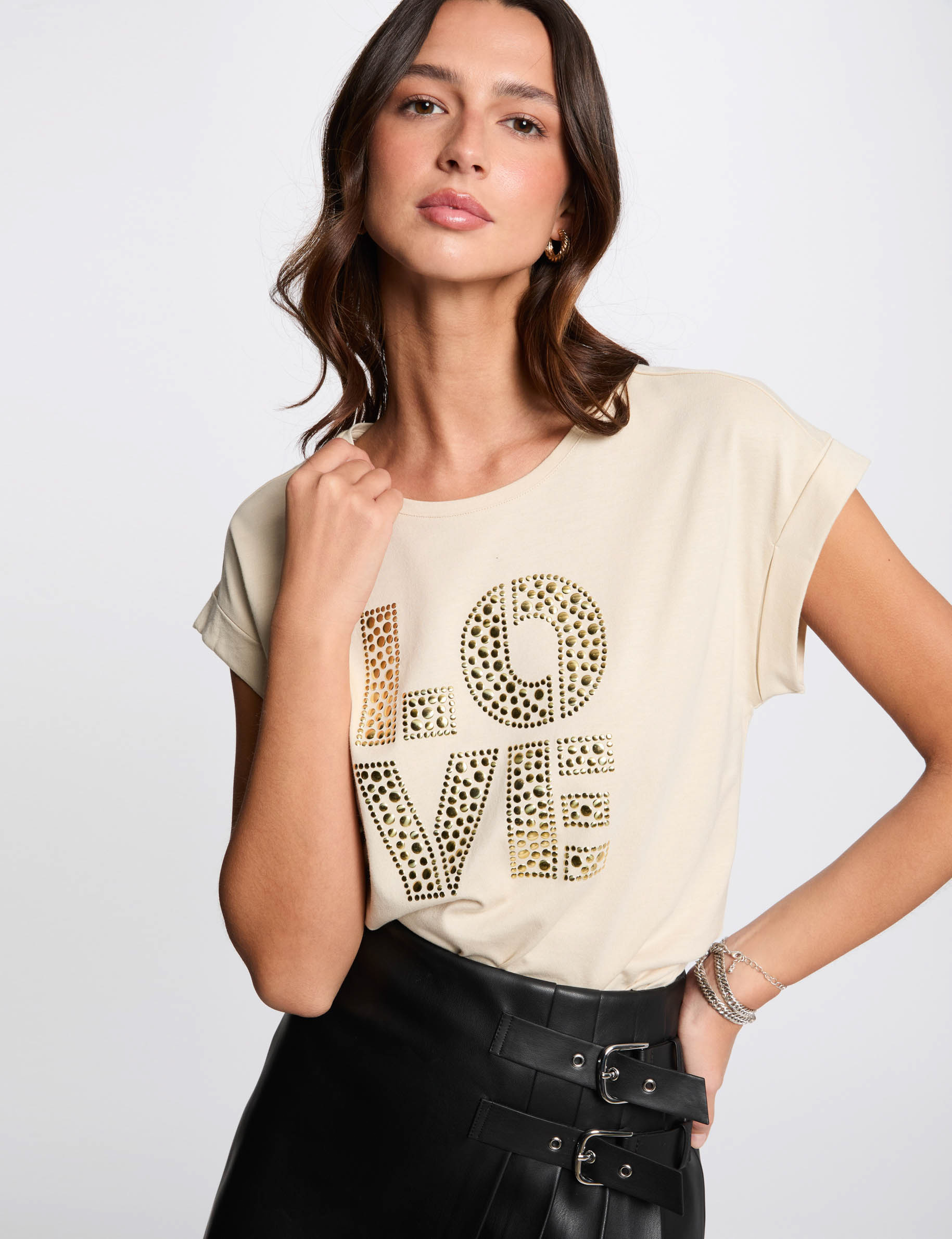 T-shirt with message beige women