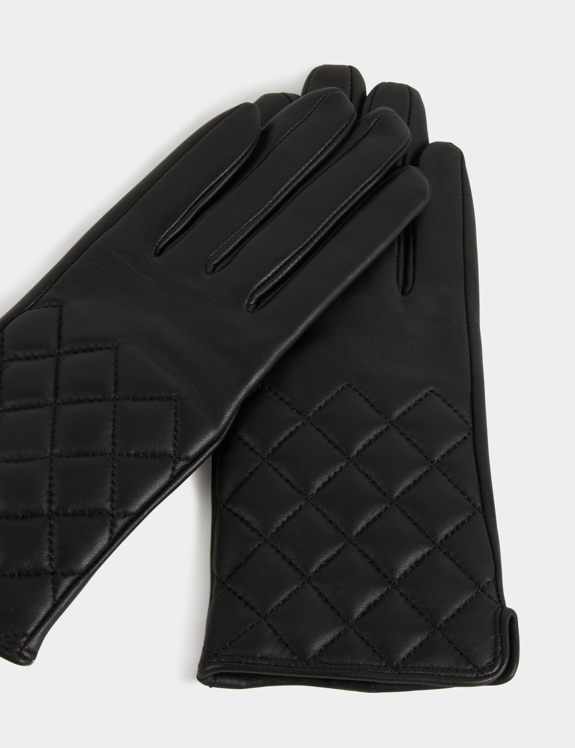 Quilted leather gloves black women Morgan