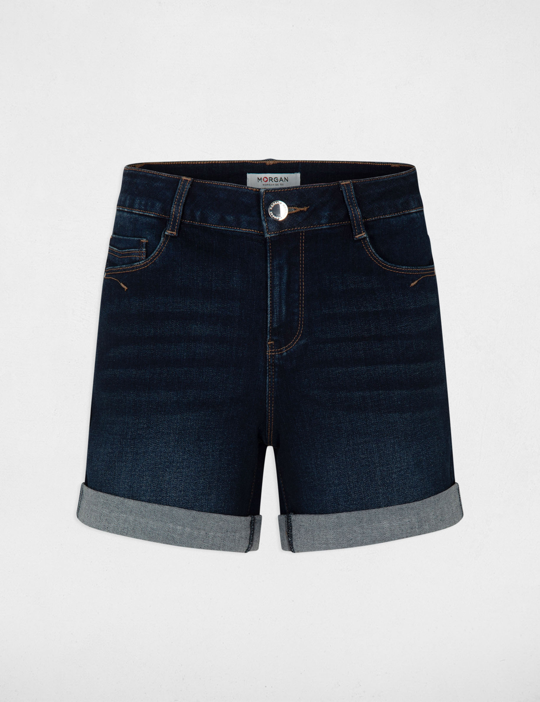 Straight denim shorts raw denim women