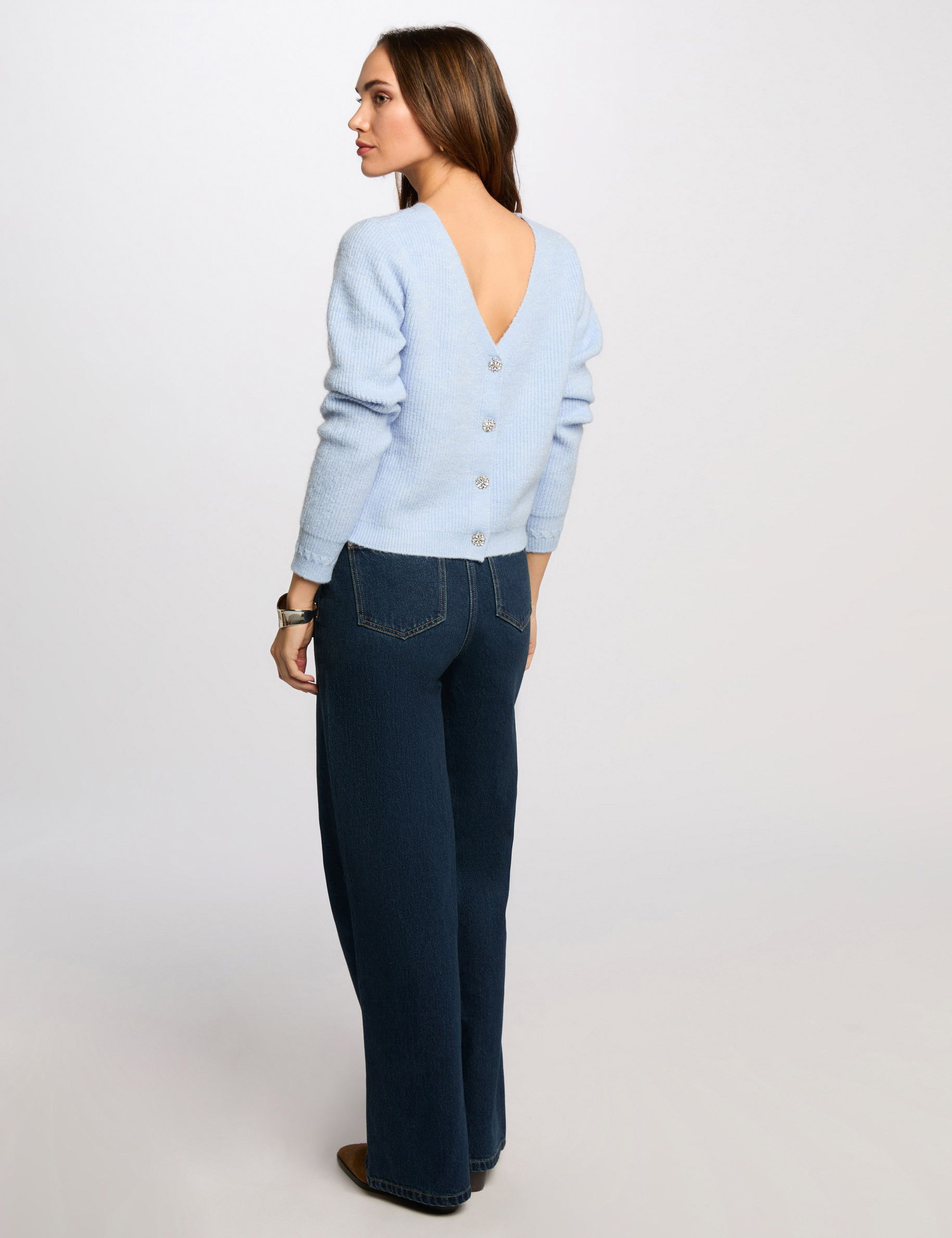 Long-sleeved ribbed cardigan sky blue women