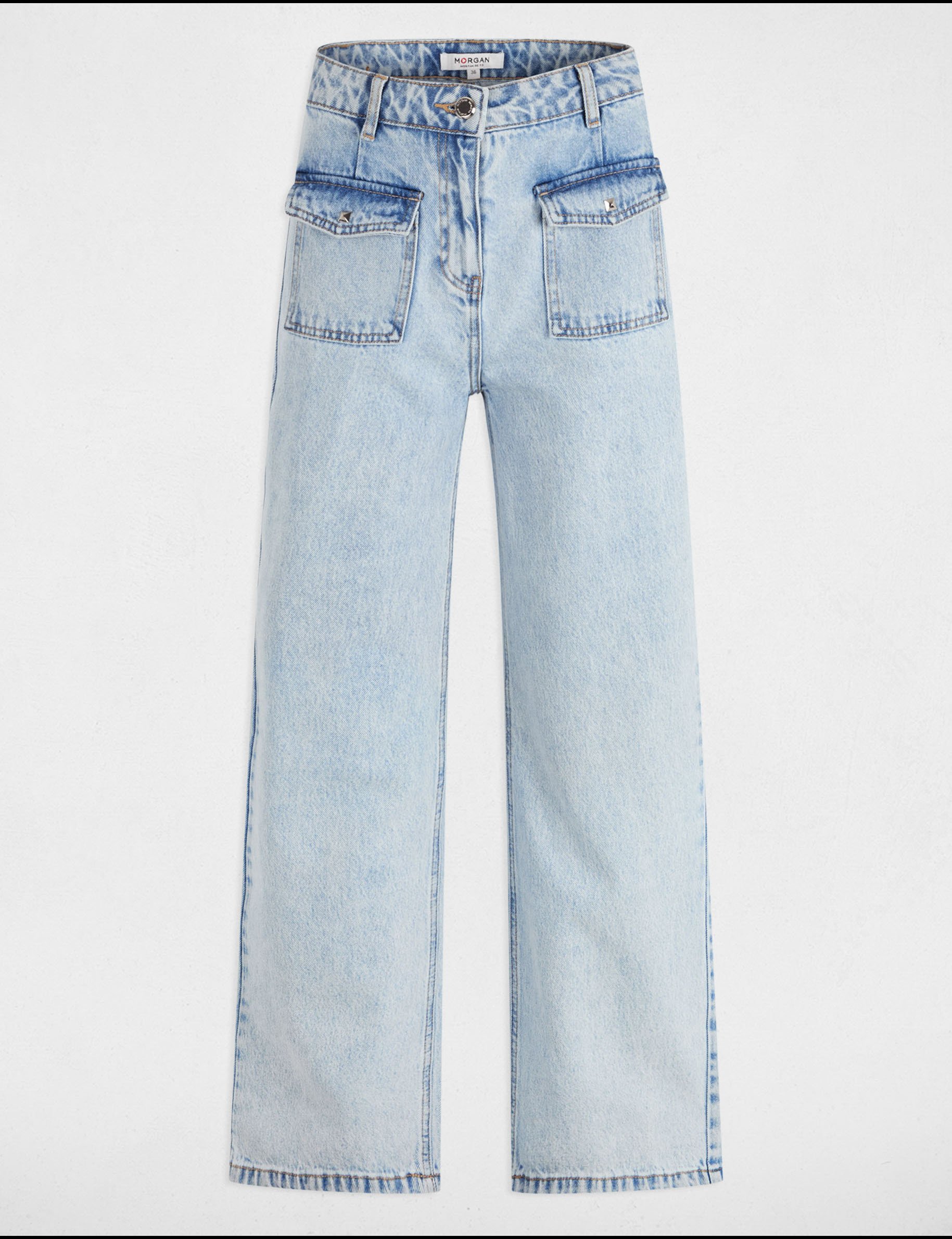 High-waisted wide leg jeans bleach denim women