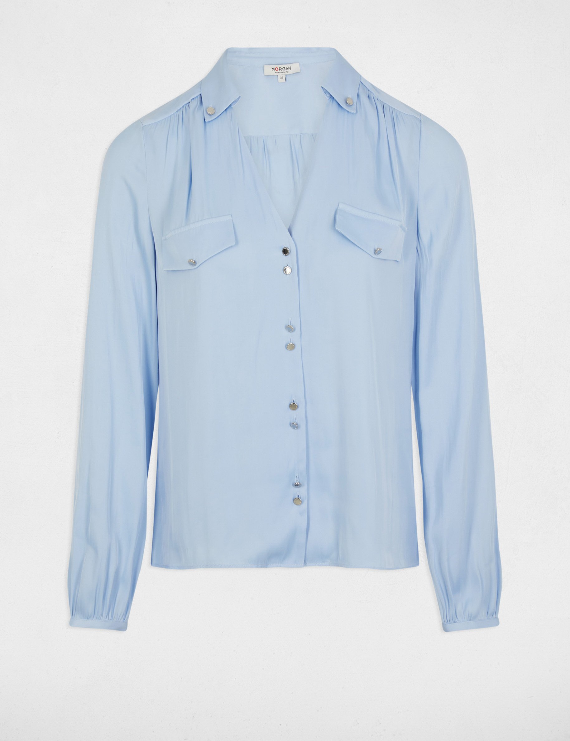 Long-sleeved satin shirt sky blue women