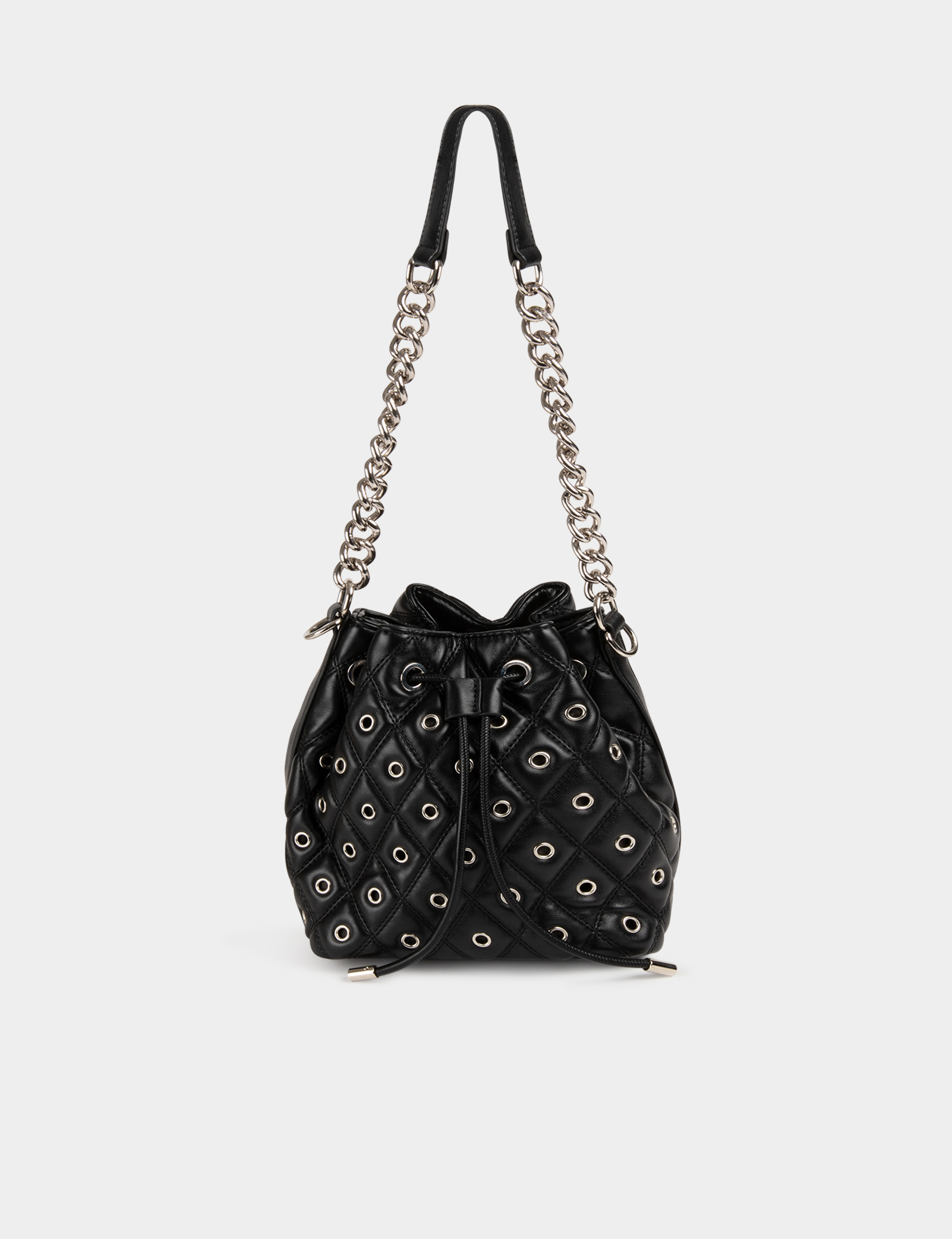 Sac seau matelassé et oeillets noir femme