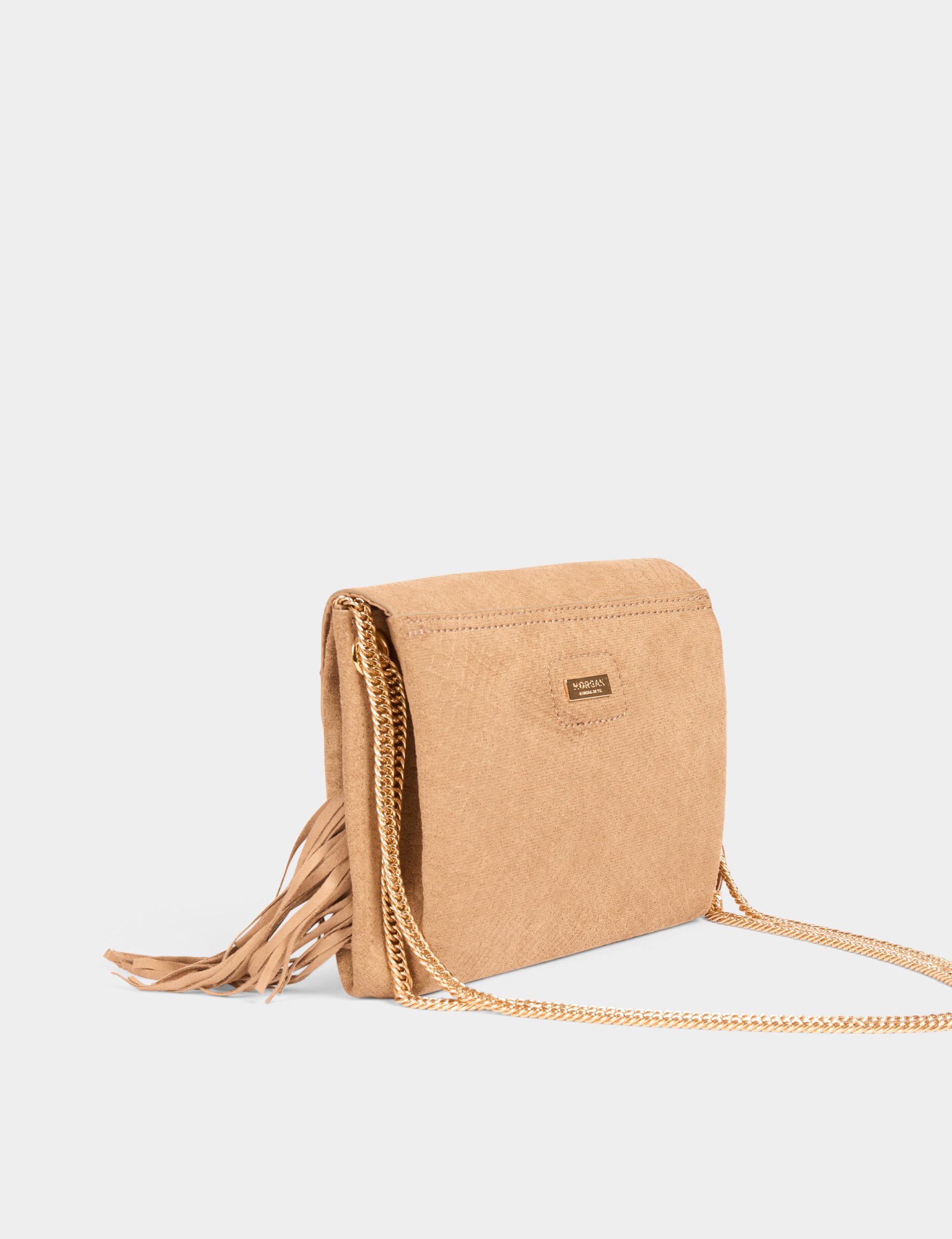 Sac pochette à franges sable femme