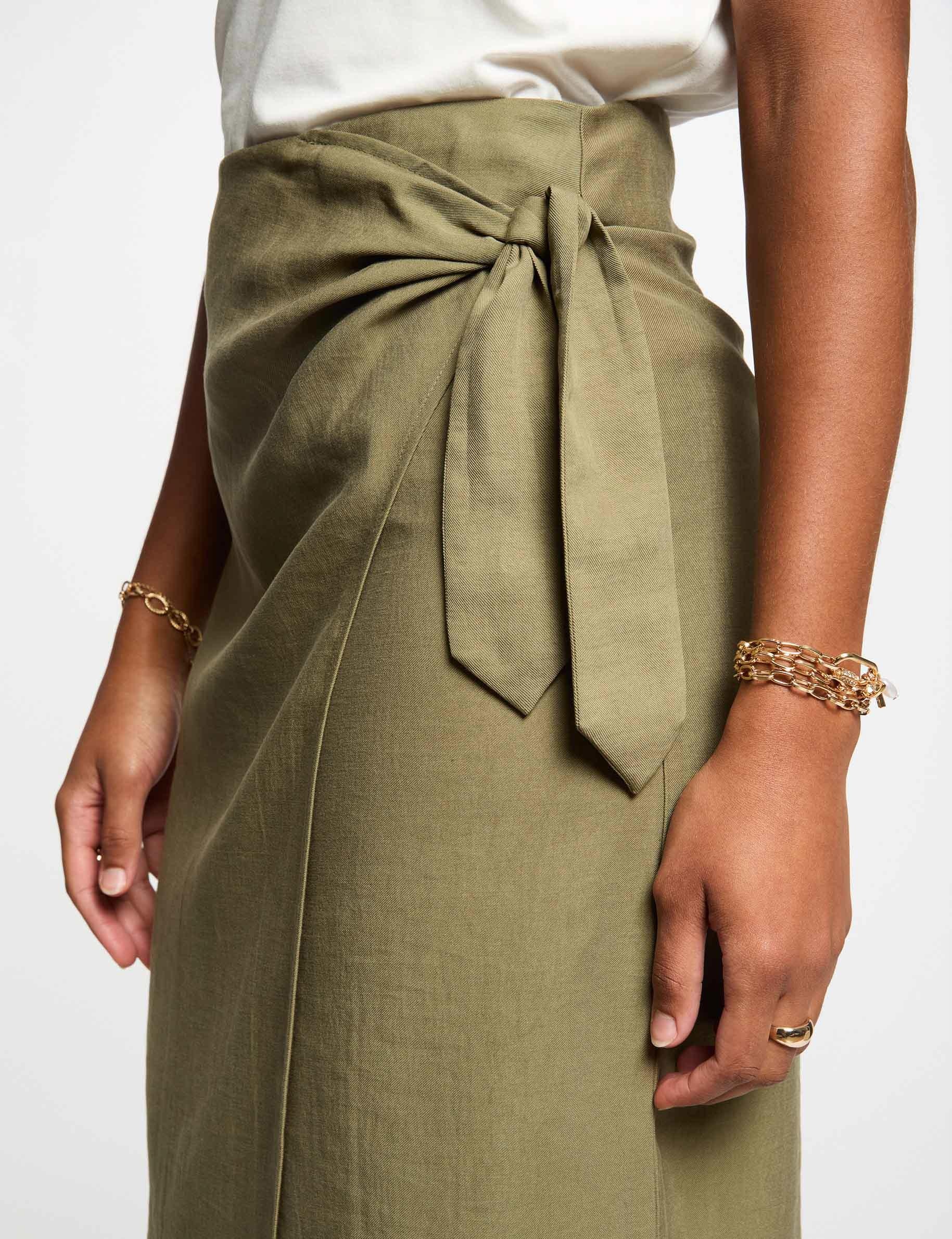 Midi wrap skirt khaki green women