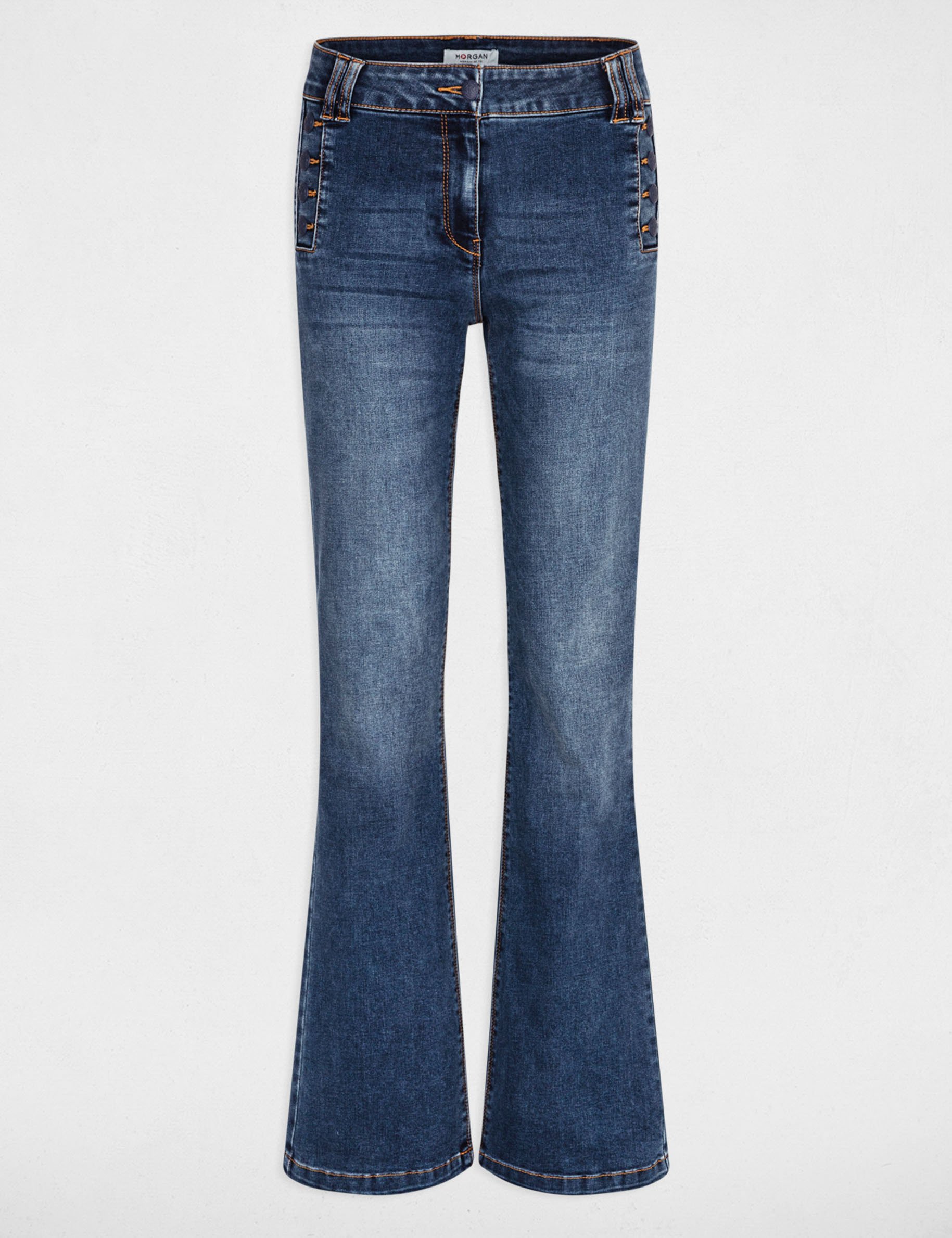 Flare jeans with buttons stone wash denim women