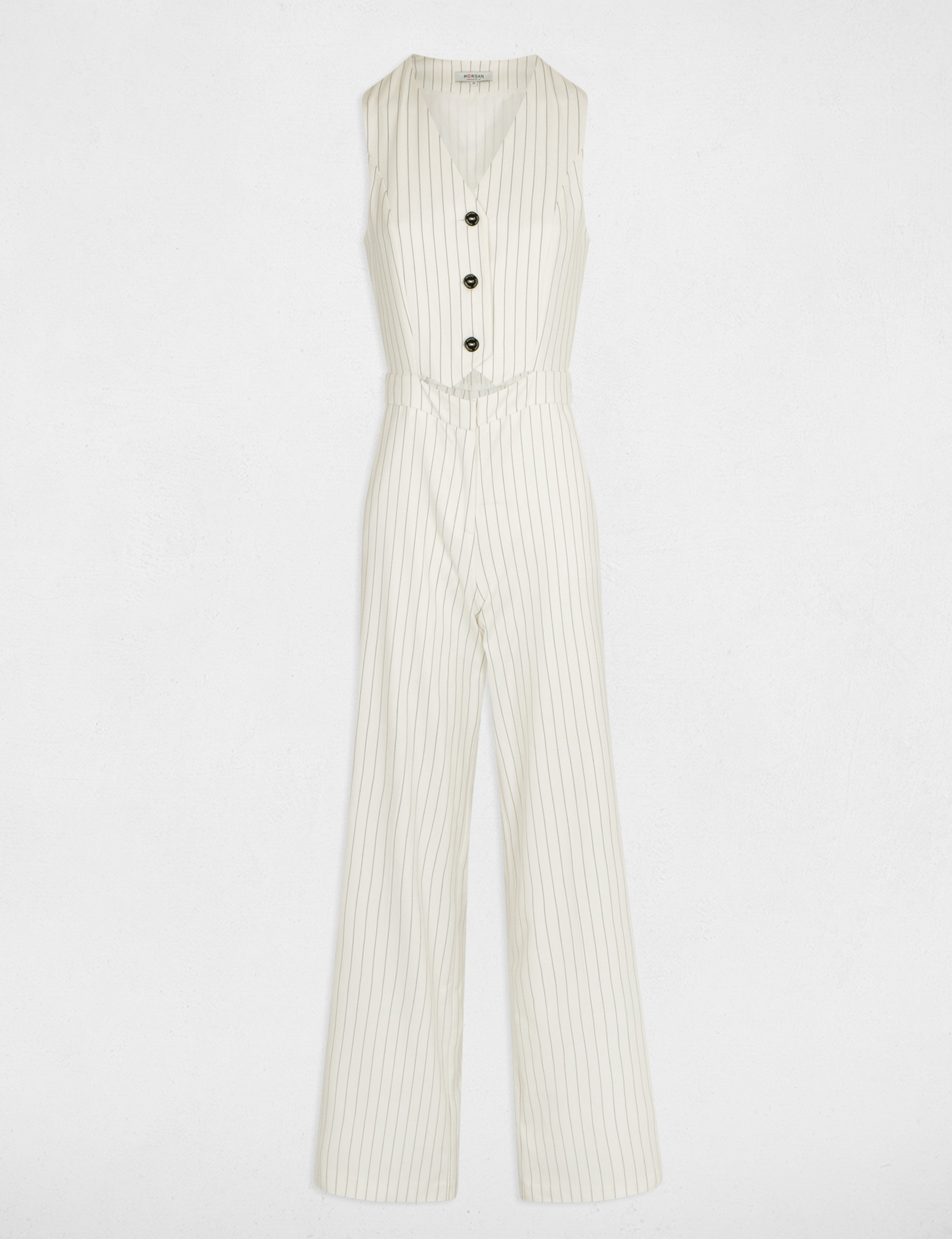 Jumpsuit with stripes ecru women