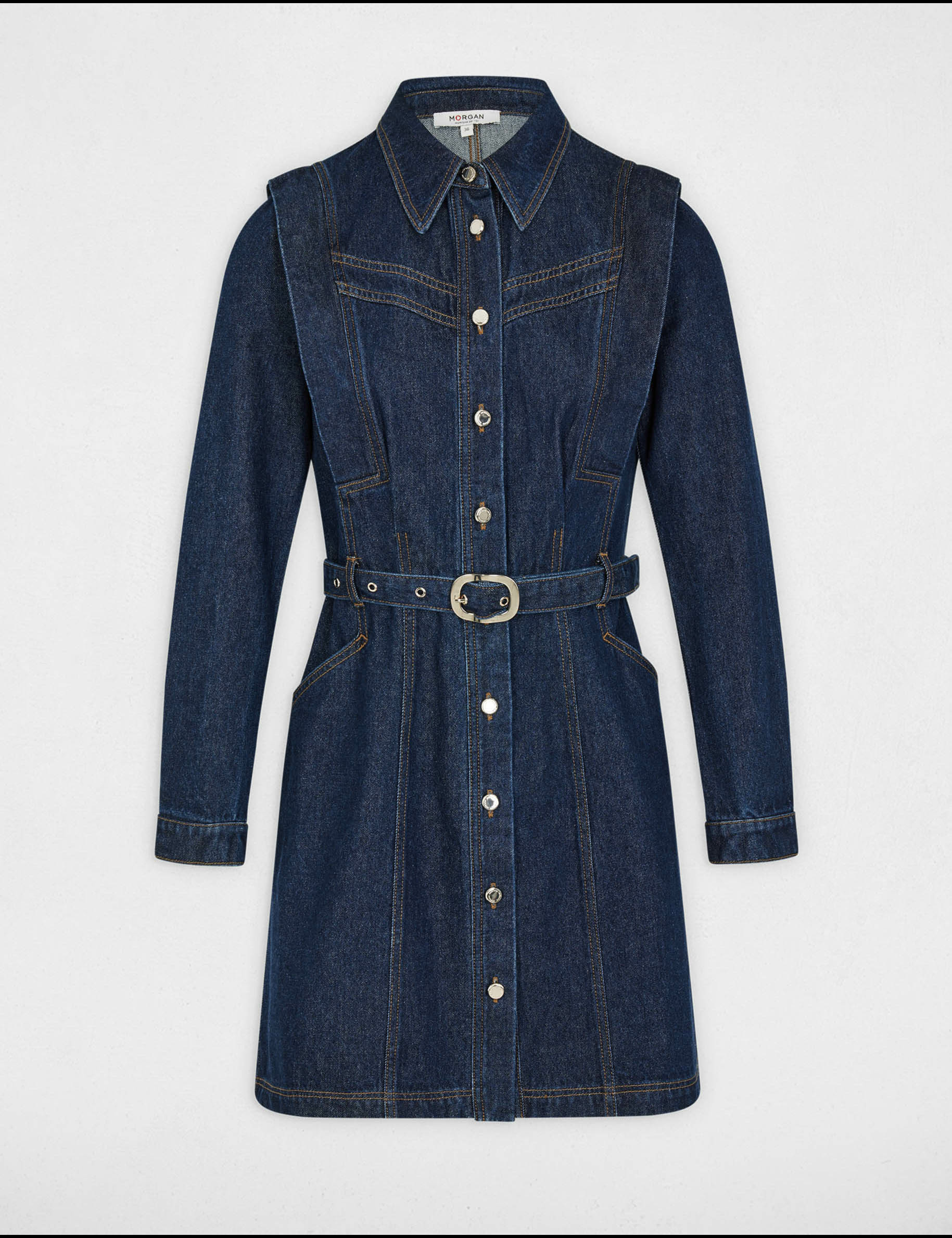 Fitted buttoned denim dress raw denim women