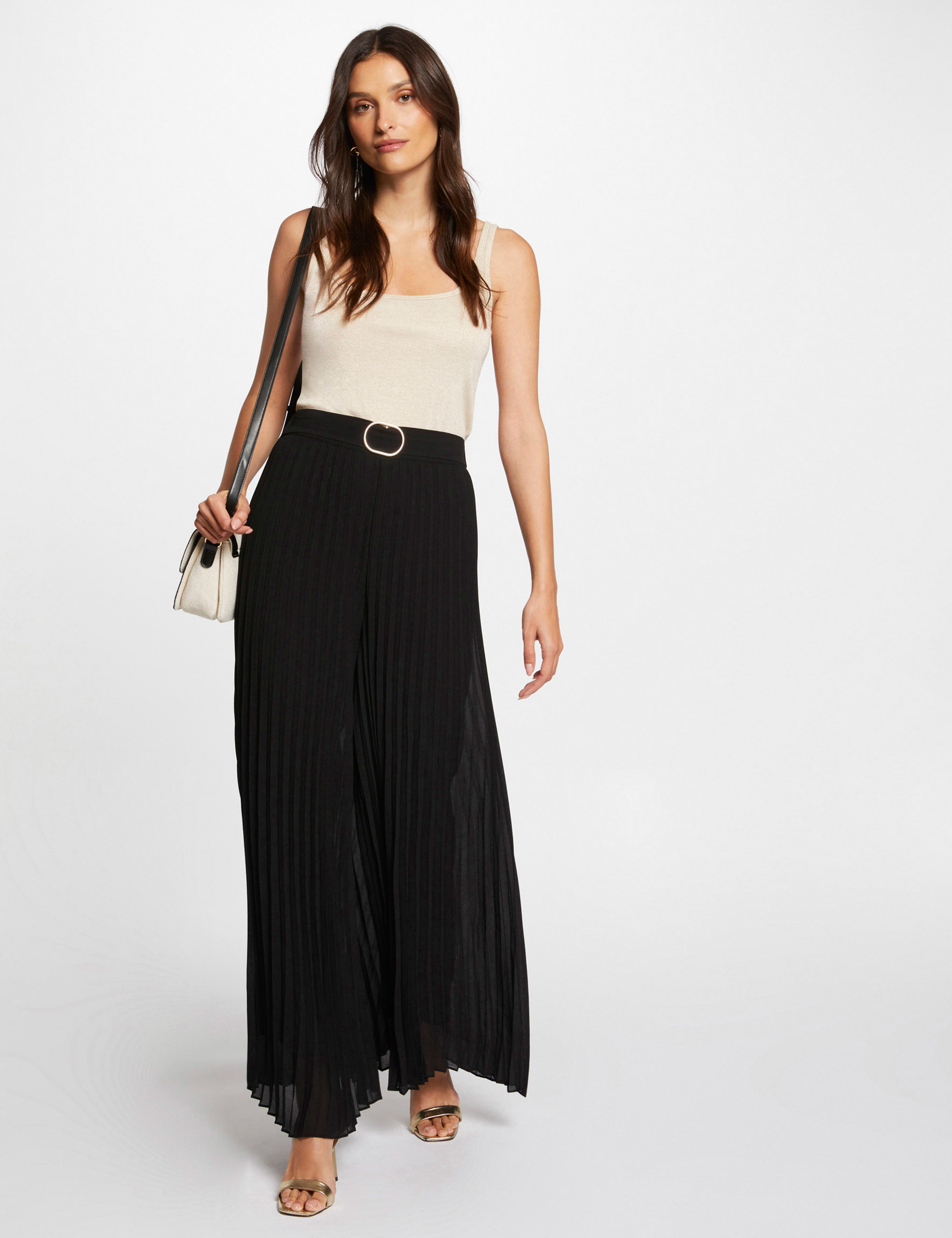 Pleated wide leg trousers black women