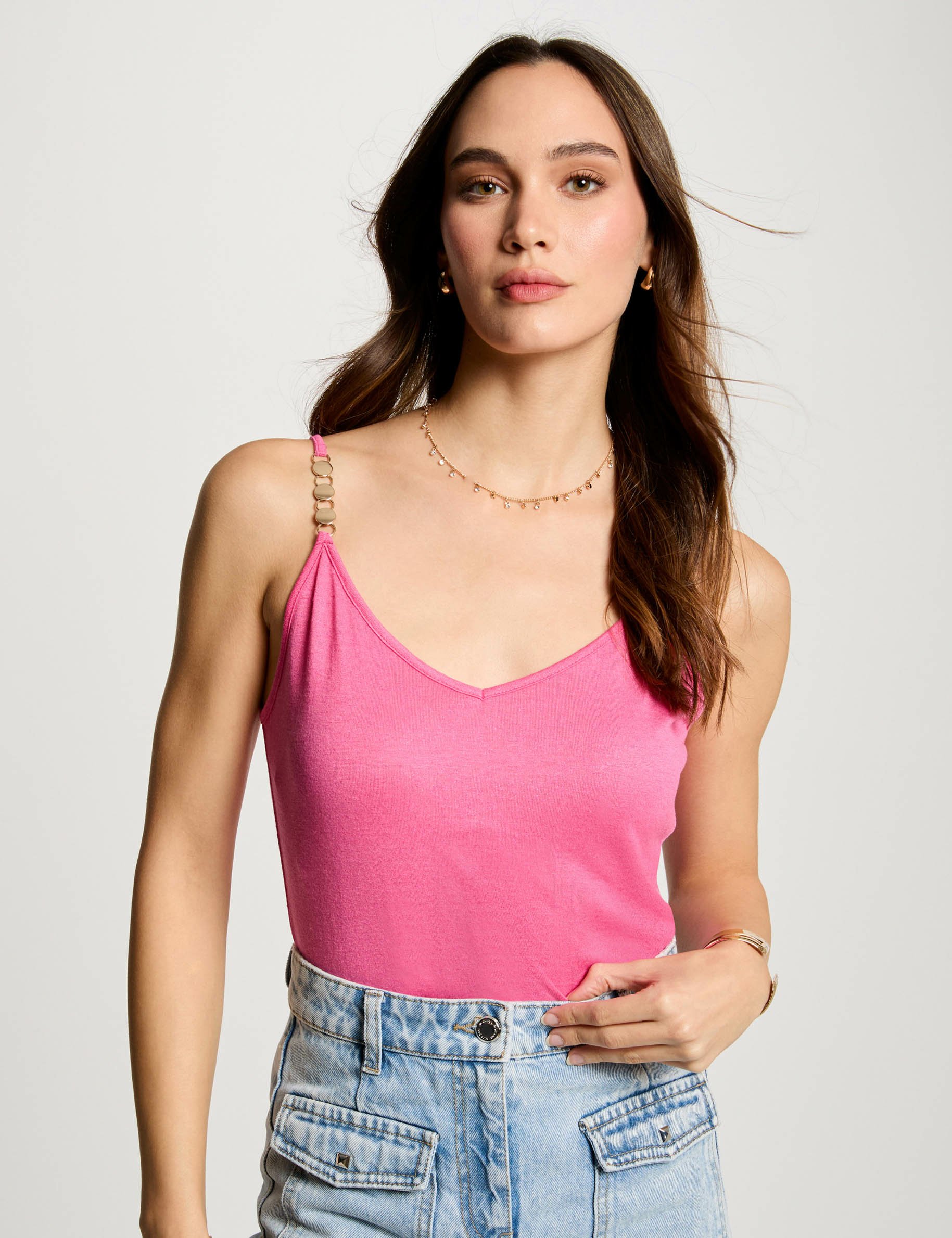 Vest top thin straps pink women