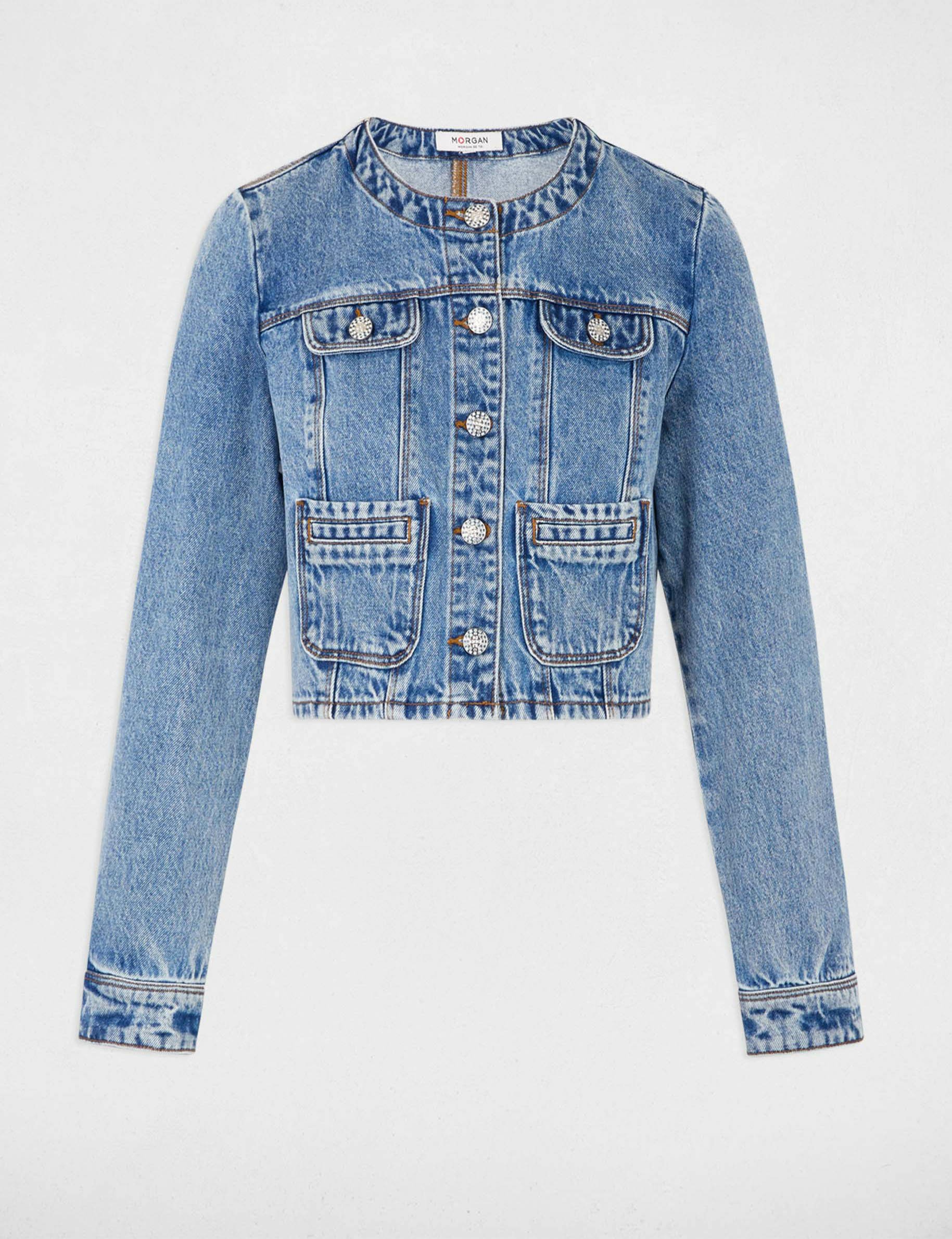 Short denim jacket heavy stone wash denim women