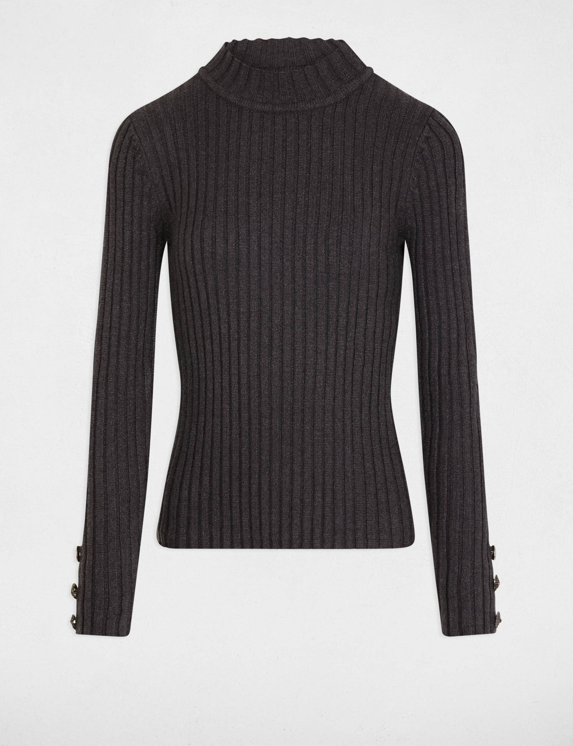 Ribbed jumper high collar anthracite grey women