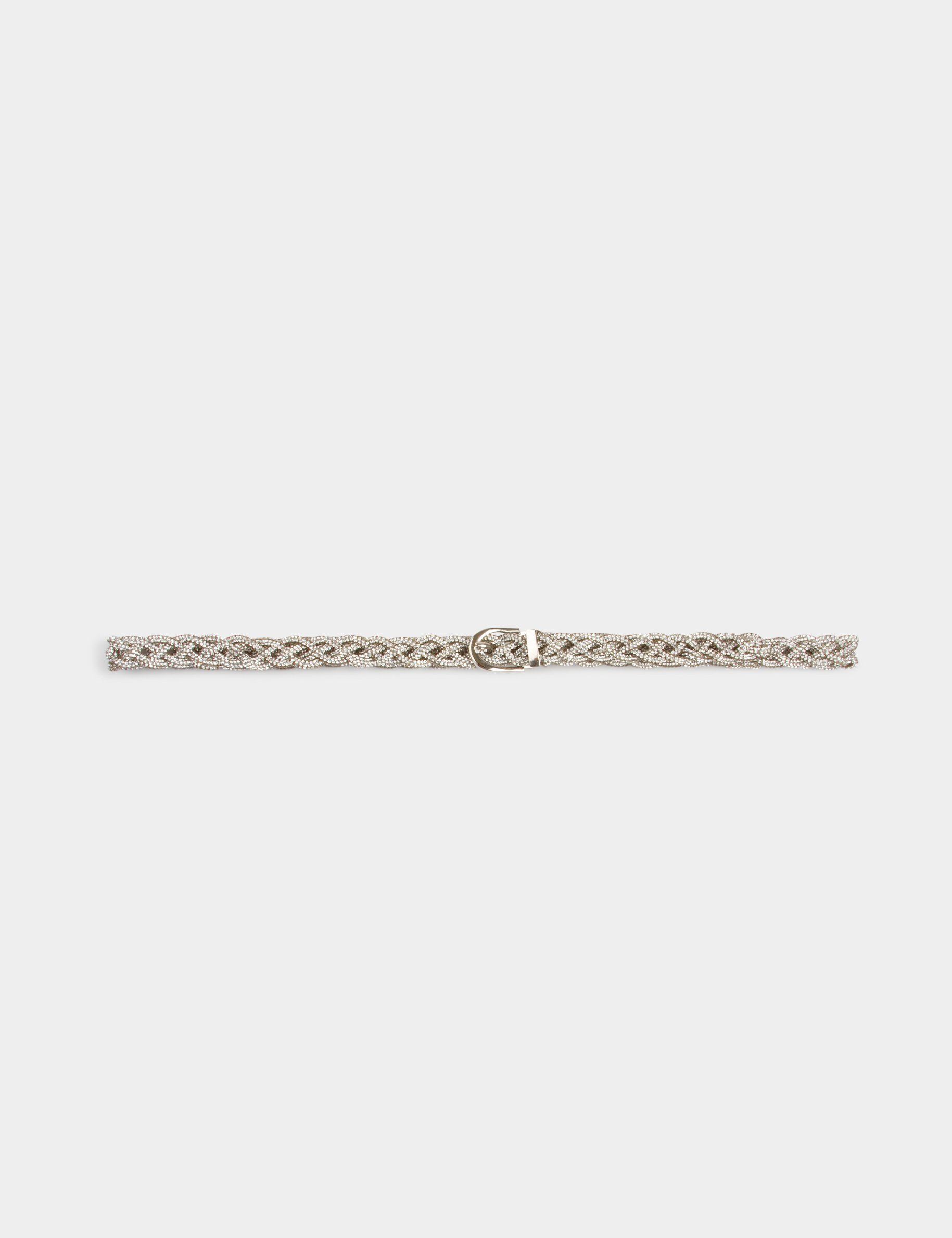 Rhinestones braided belt silver color women