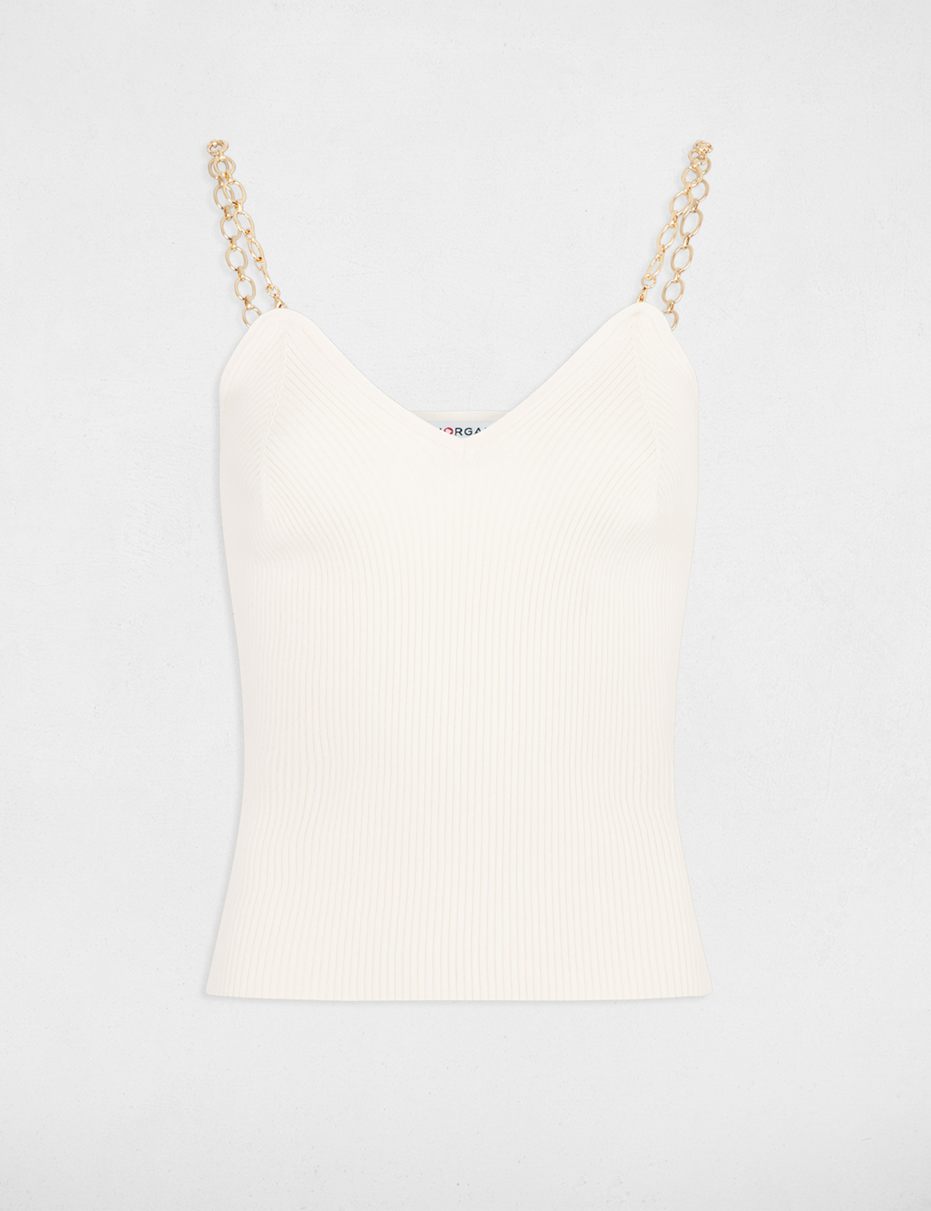 Knitted top with chain straps ivory women