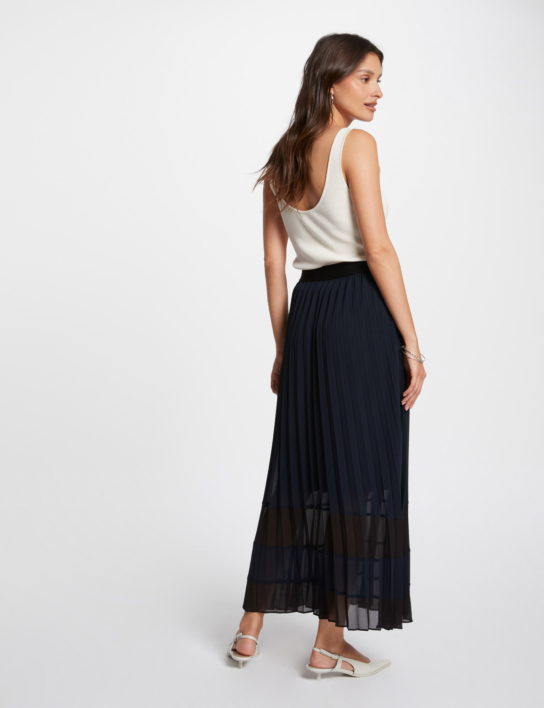 Maxi pleated A-line skirt navy women