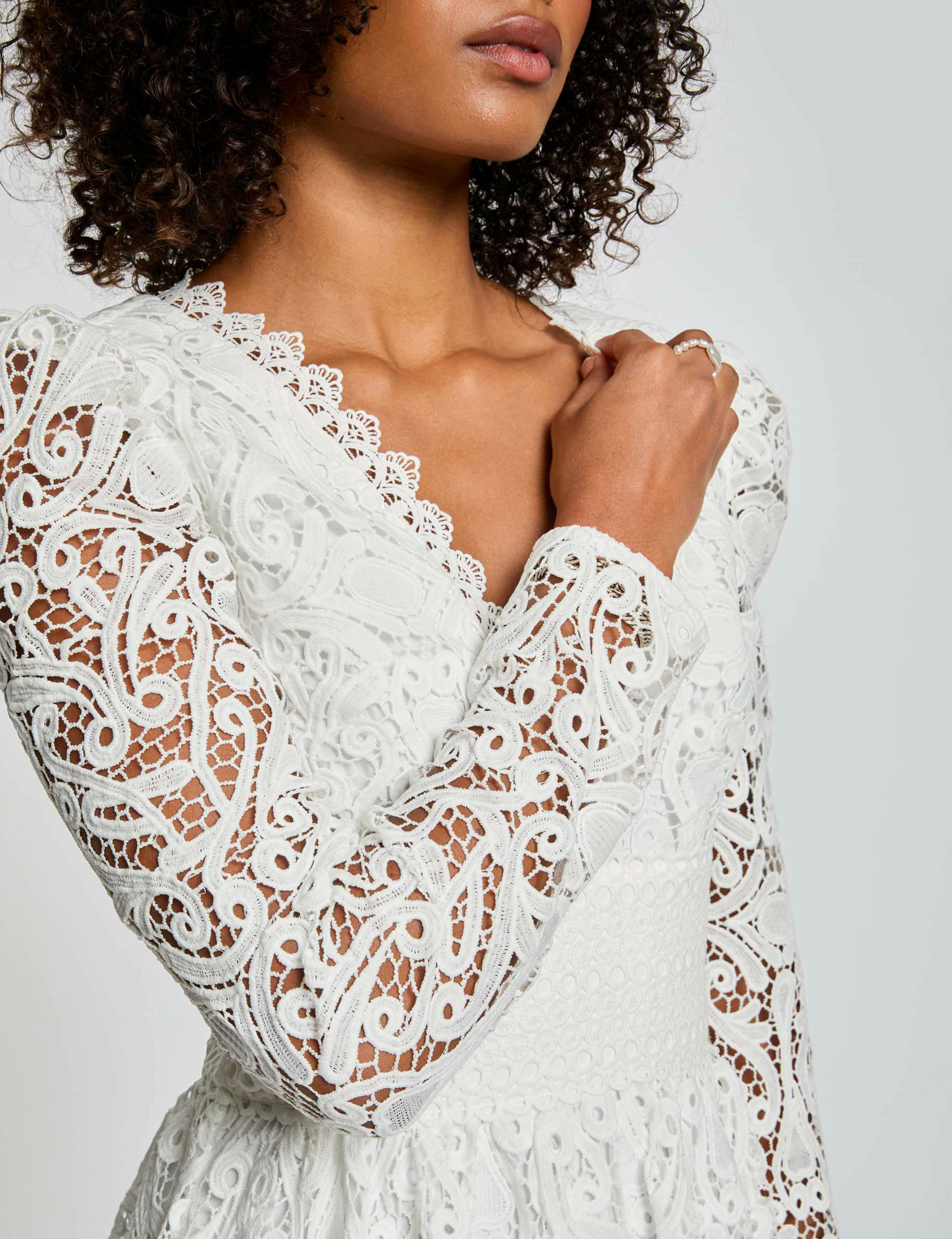 a line mini lace dress white women A-line mini lace dress white women