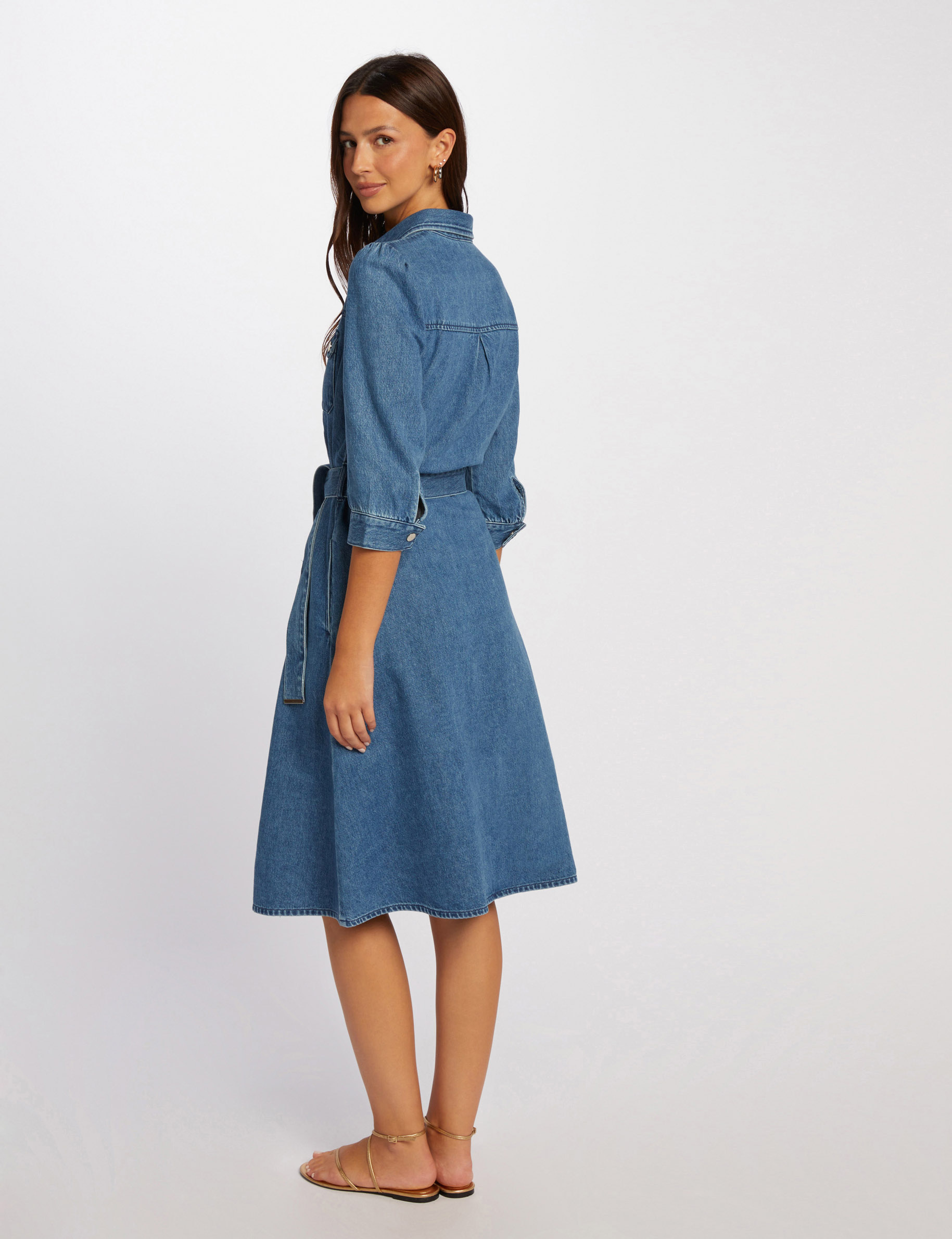 A-line denim shirt dress stone denim women