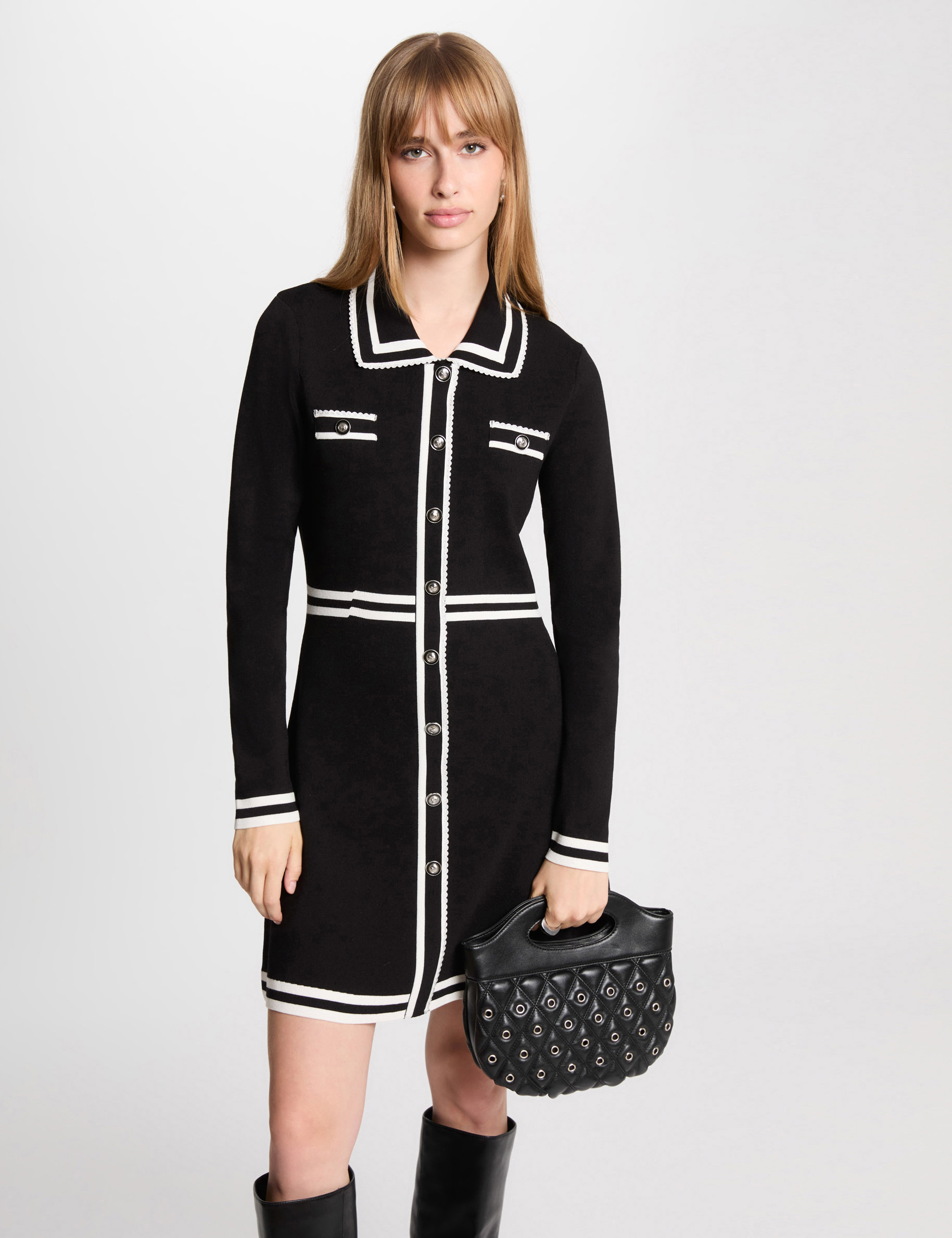 A-line mini knitted dress black women