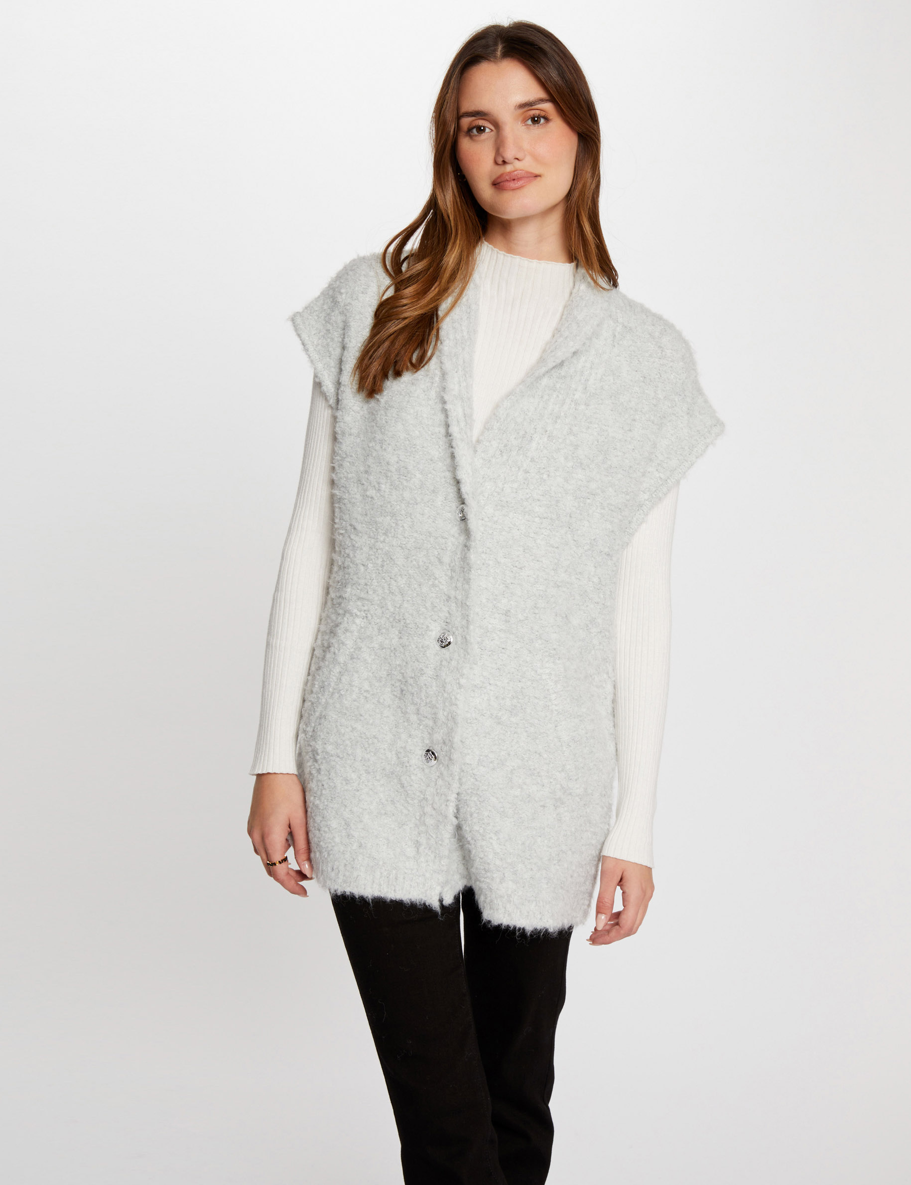 Cardigan short sleeves mid-grey women