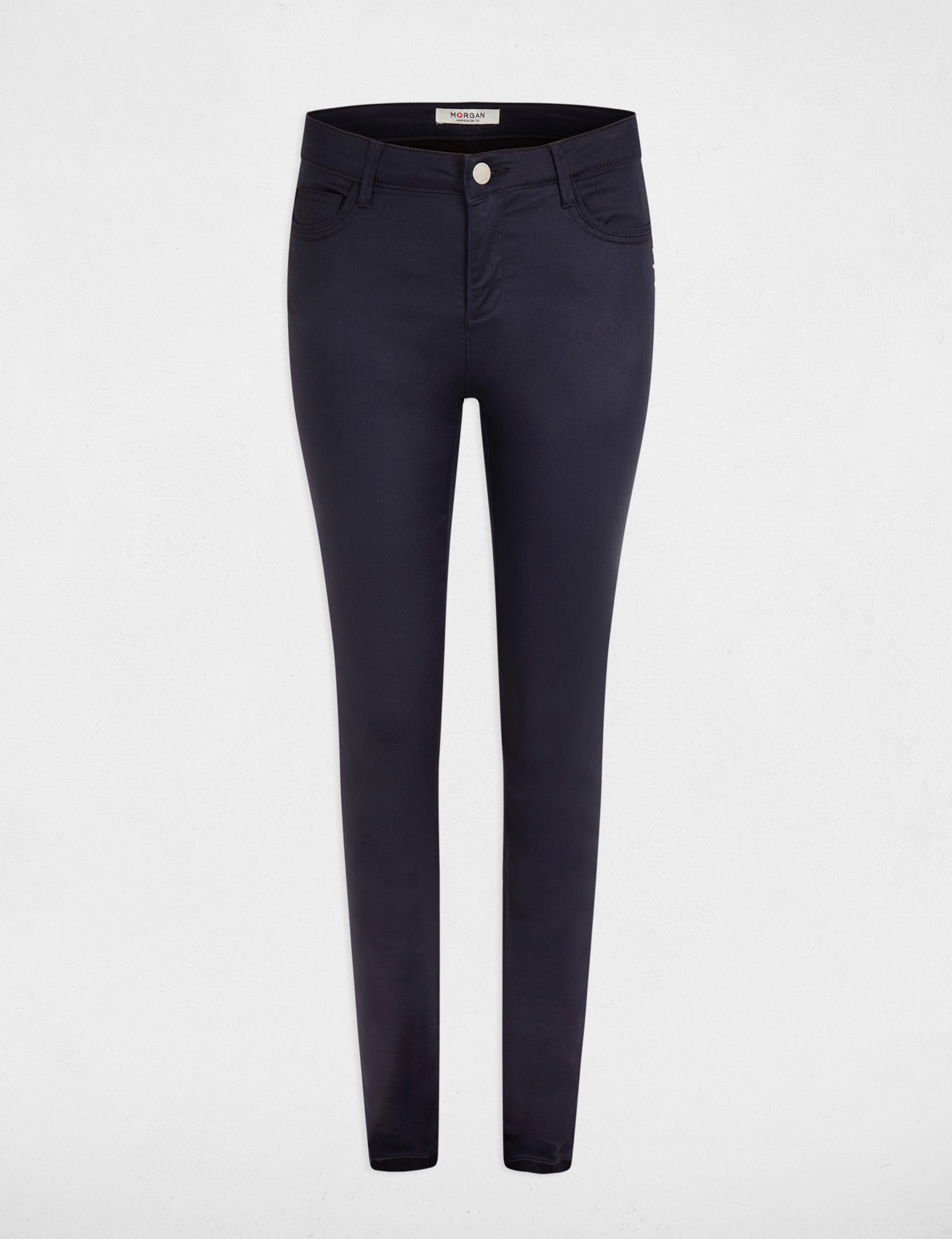 Skinny trousers wet effect navy women