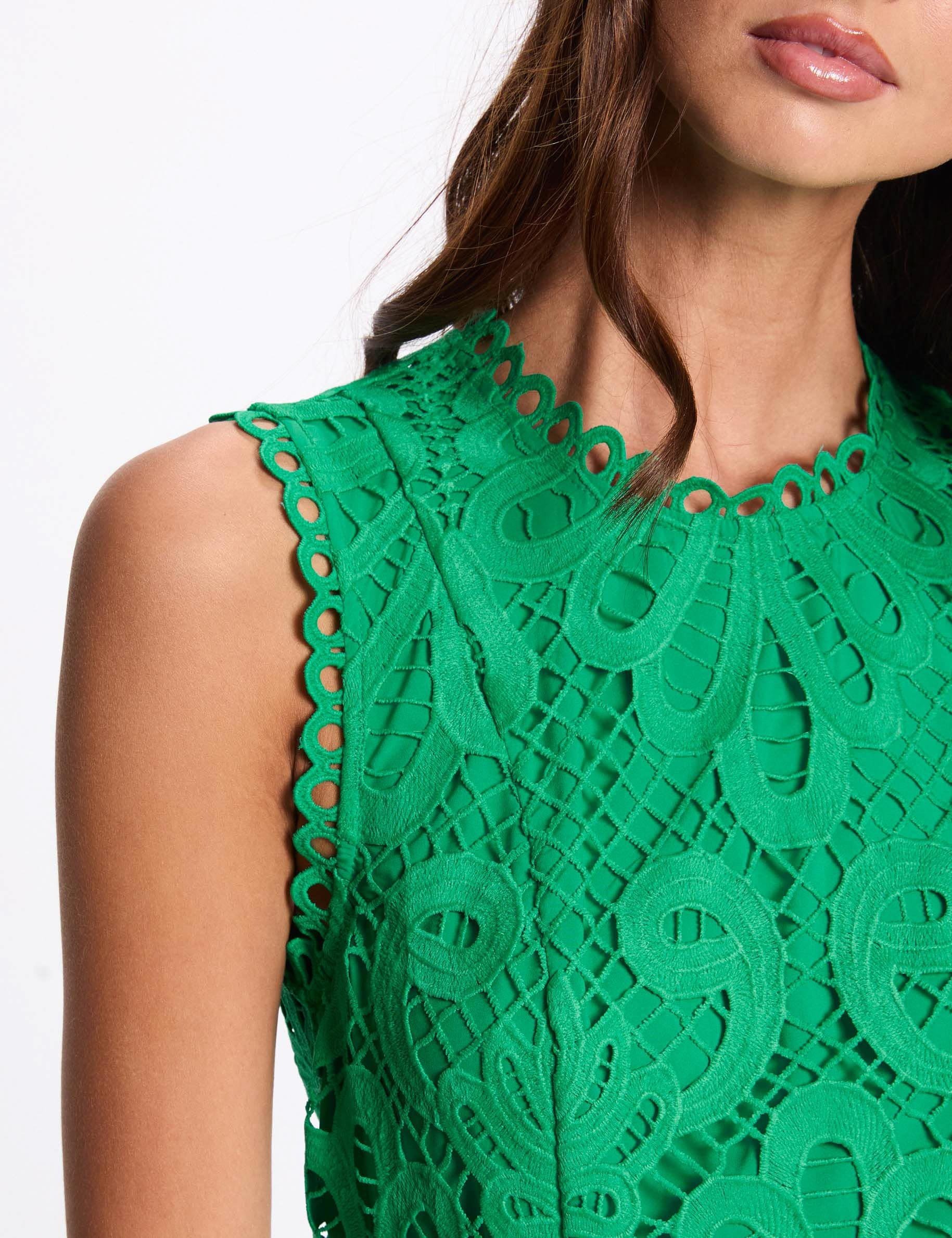 Sleeveless lace top emerald green women