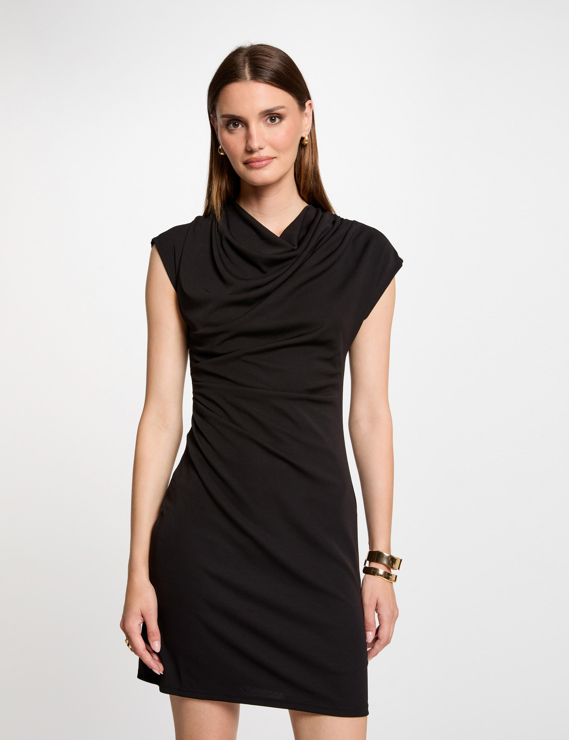 Draped fitted mini dress black women