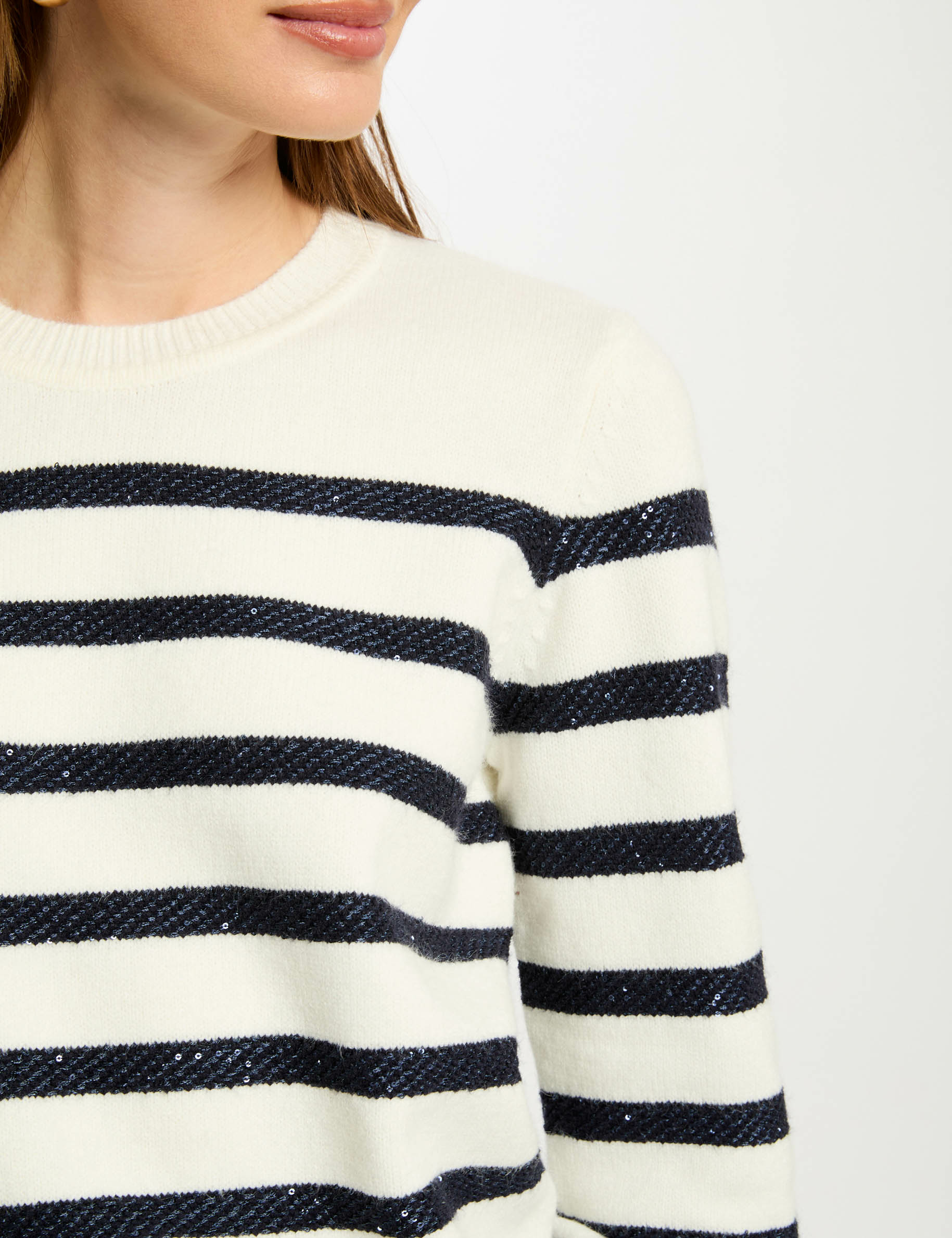 Stripped jumper round neck ecru women