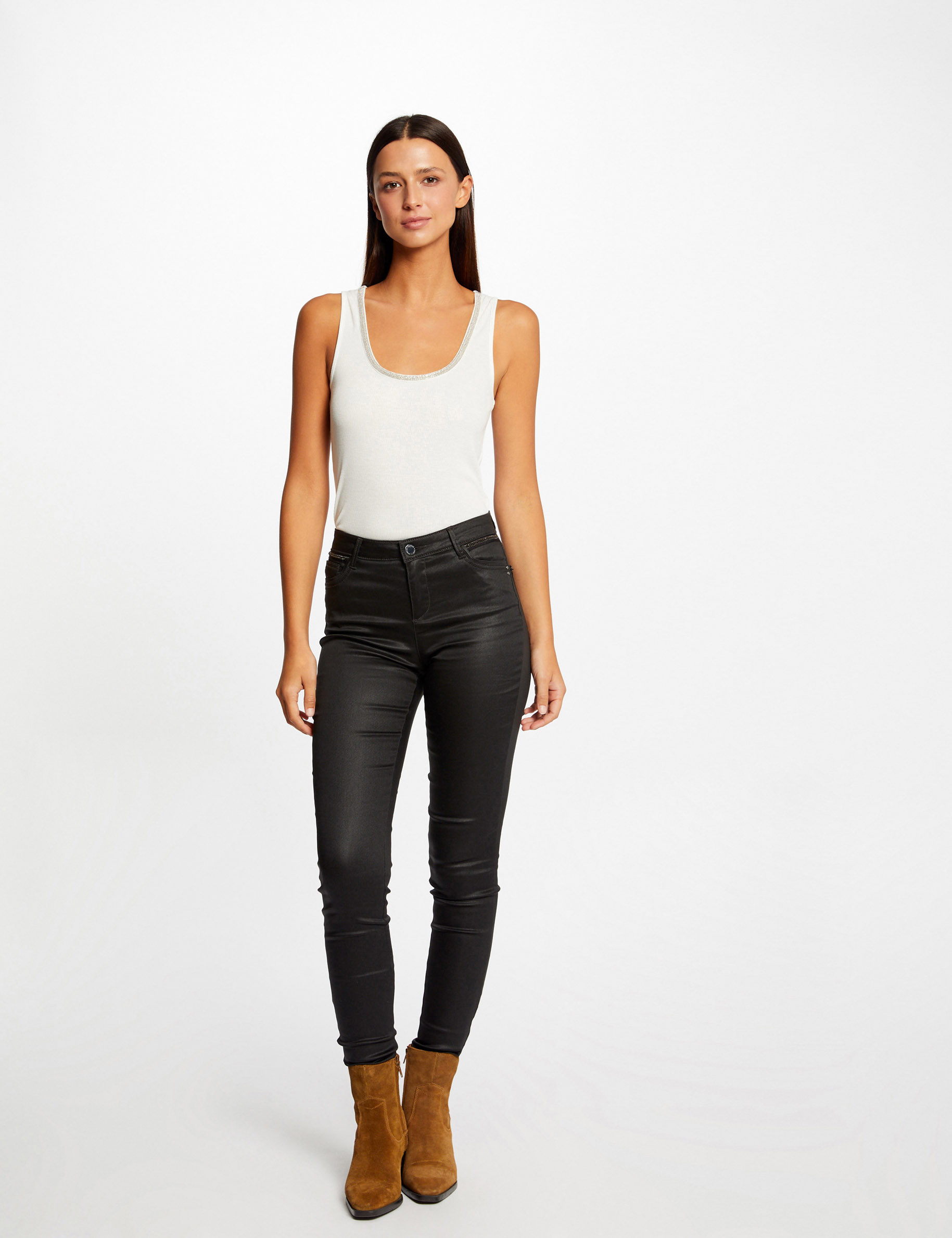 Cropped skinny trousers with 5 pockets ecru ladies' | Morgan