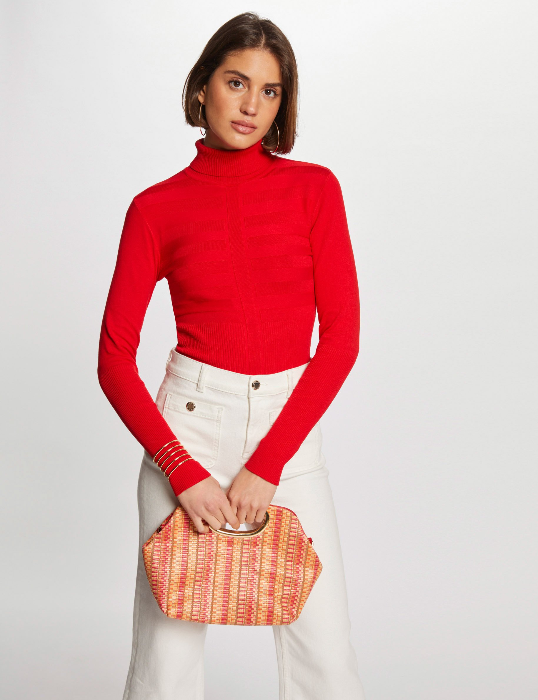 Long-sleeved jumper turtleneck red women