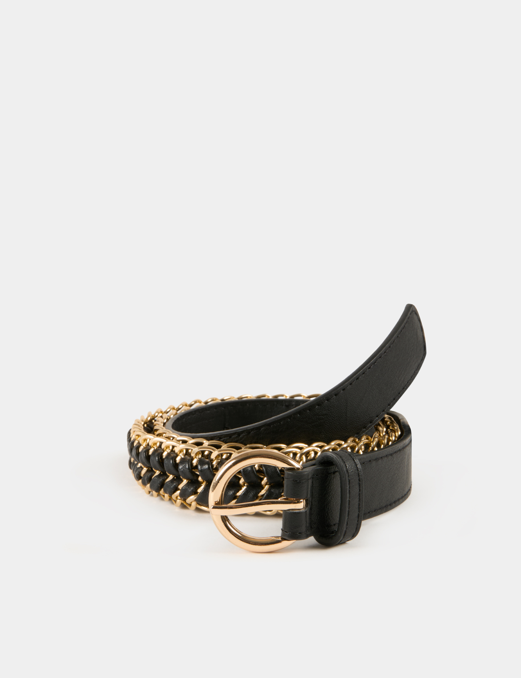 Ceinture tressée avec chaînes noir femme