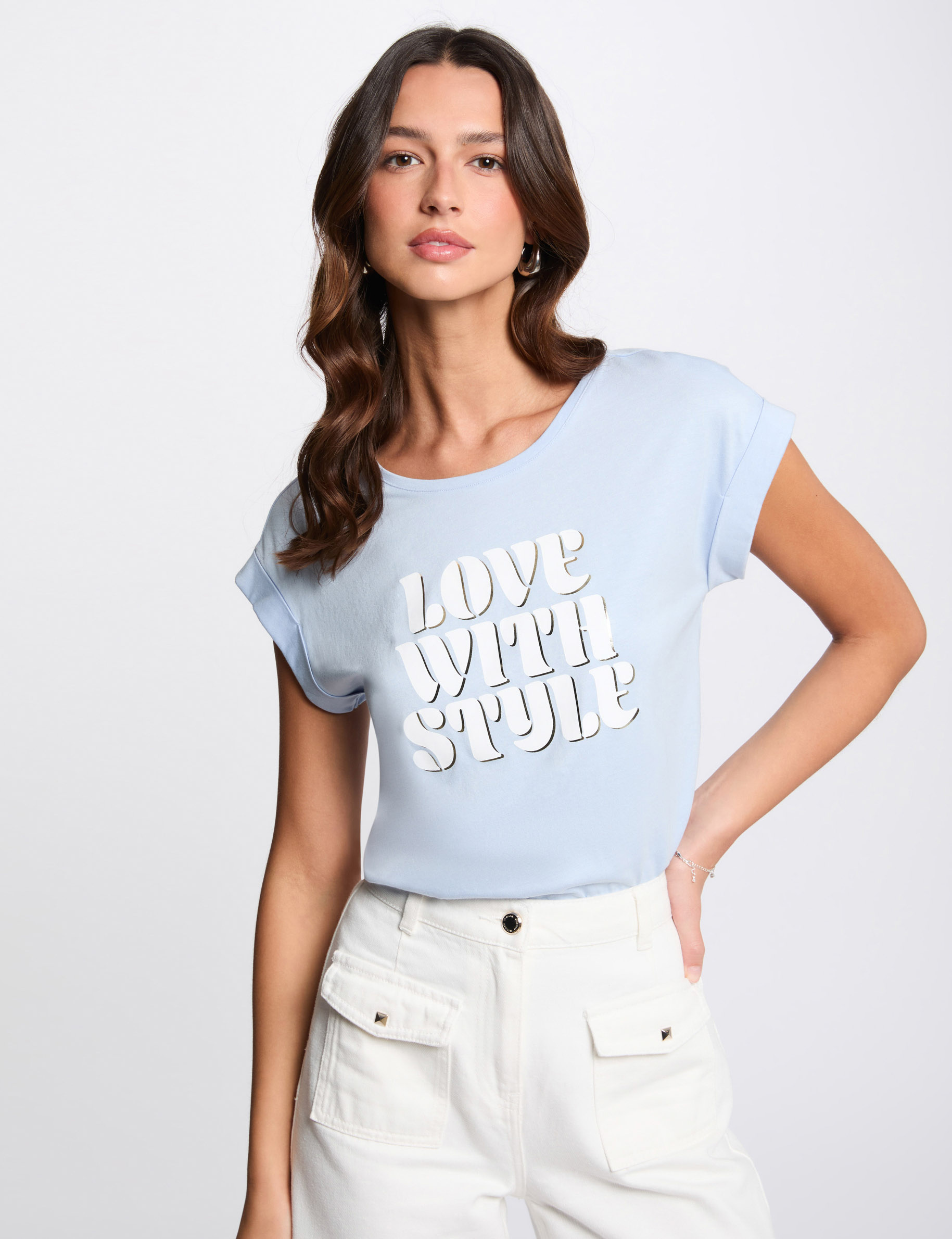 T-shirt with message sky blue women