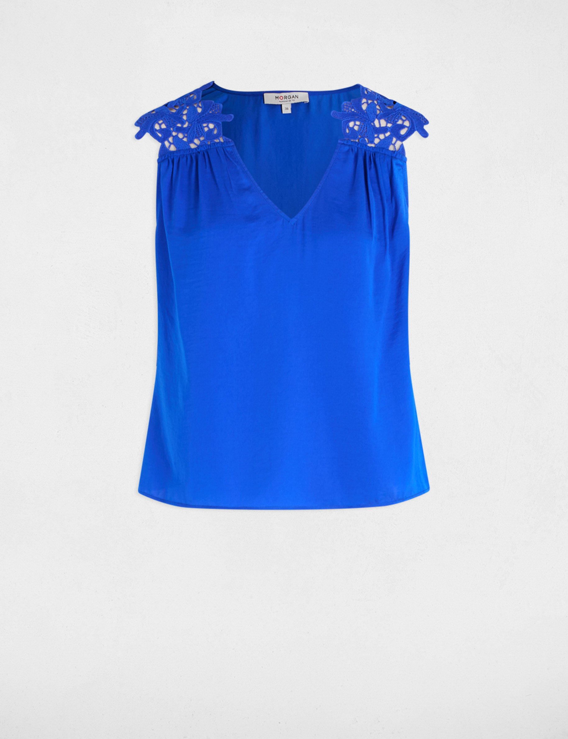 Sleeveless lace top electric blue women