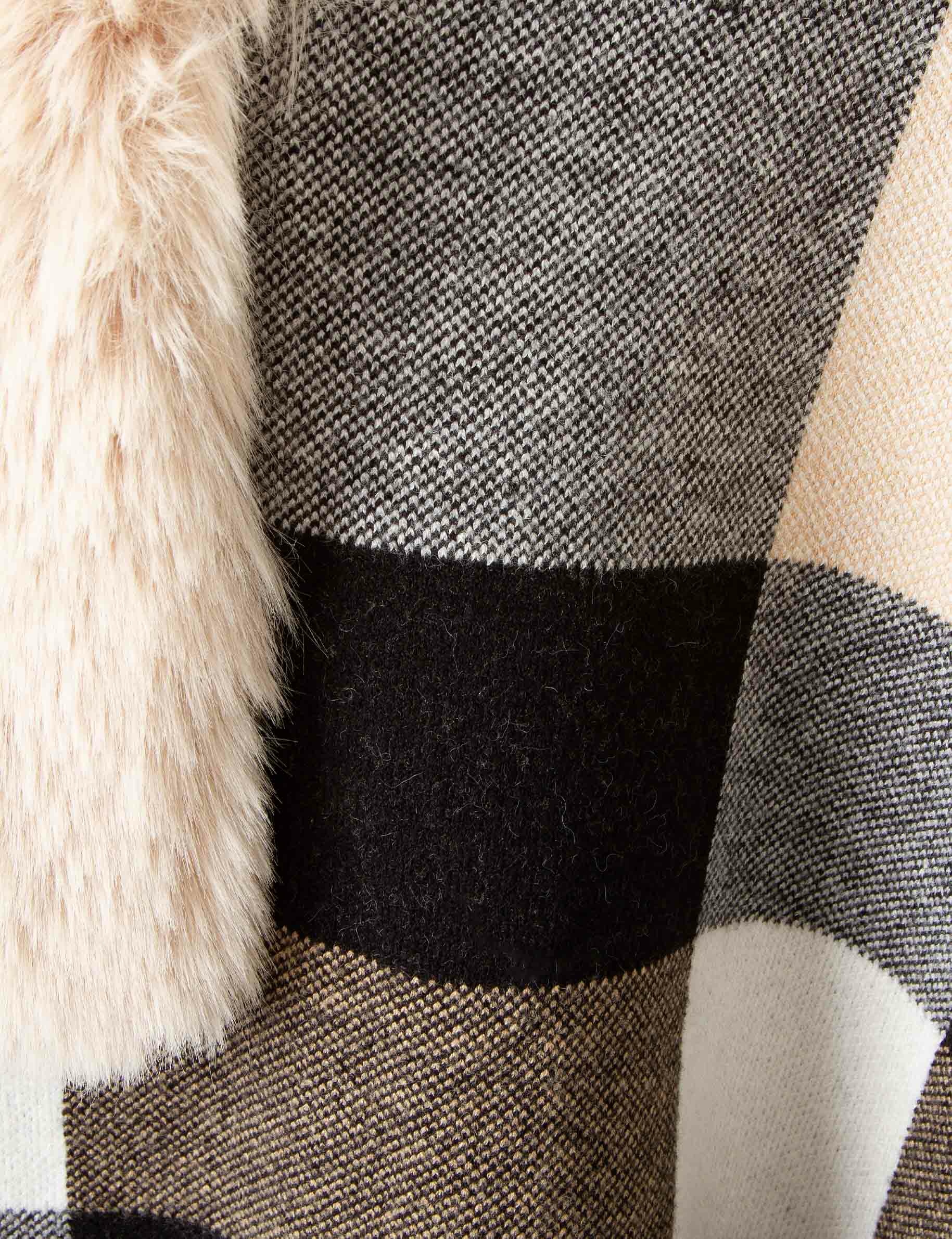 poncho with faux fur details sand women null