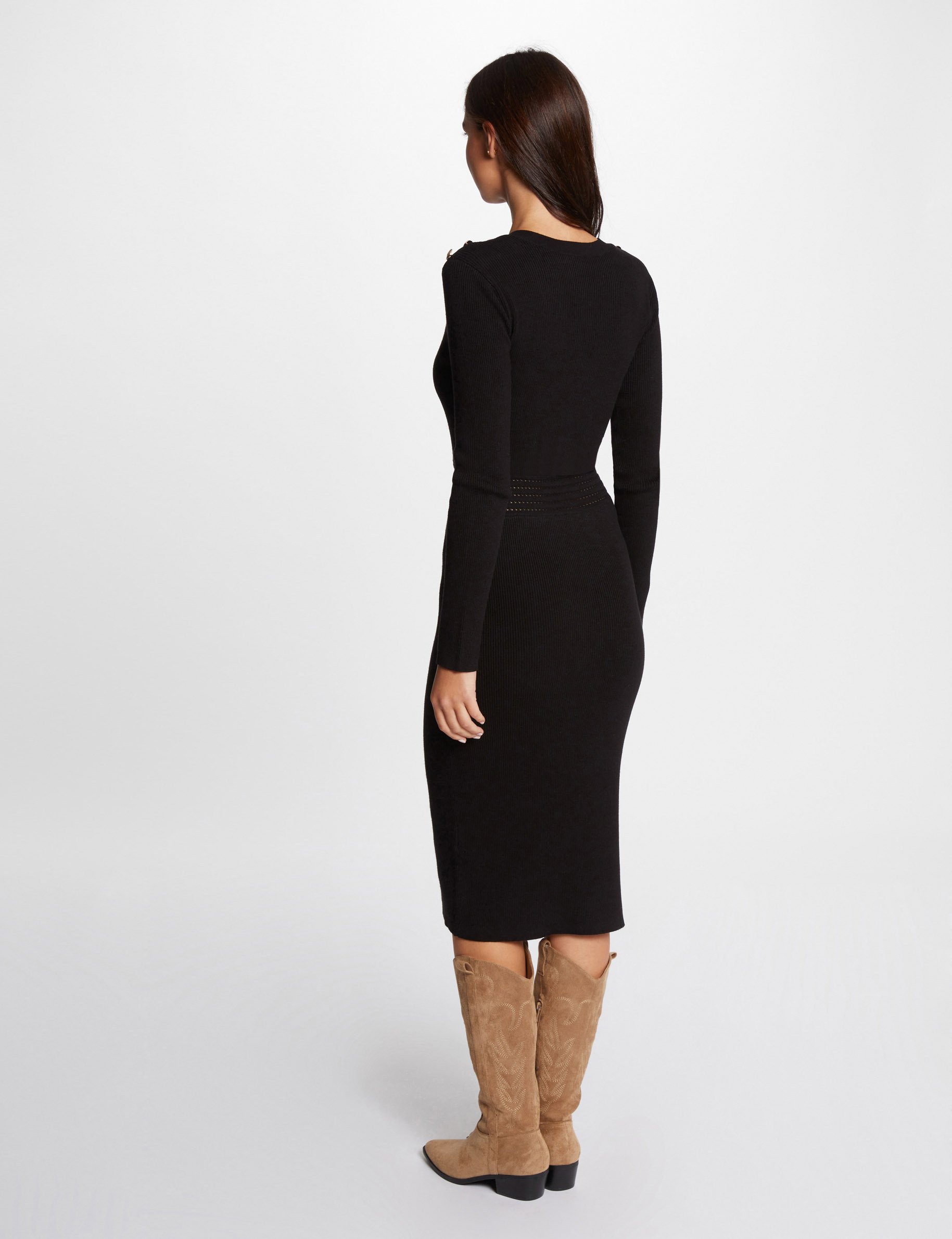 Fitted midi knitted dress black women