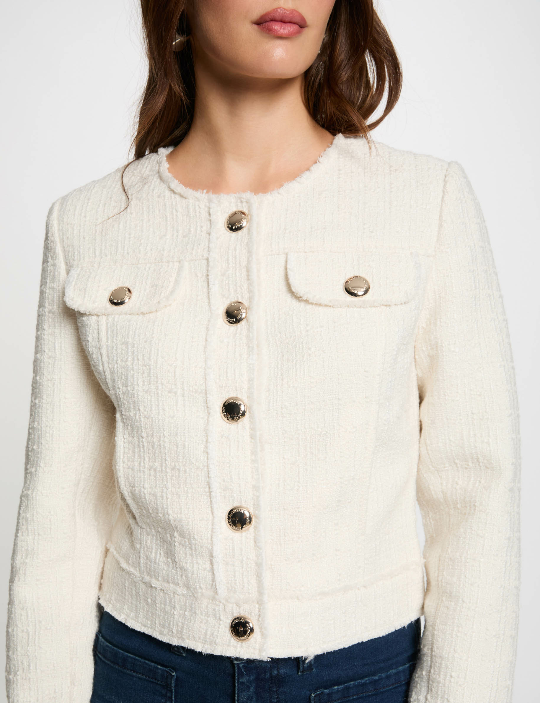 Short tweed jacket ivory women