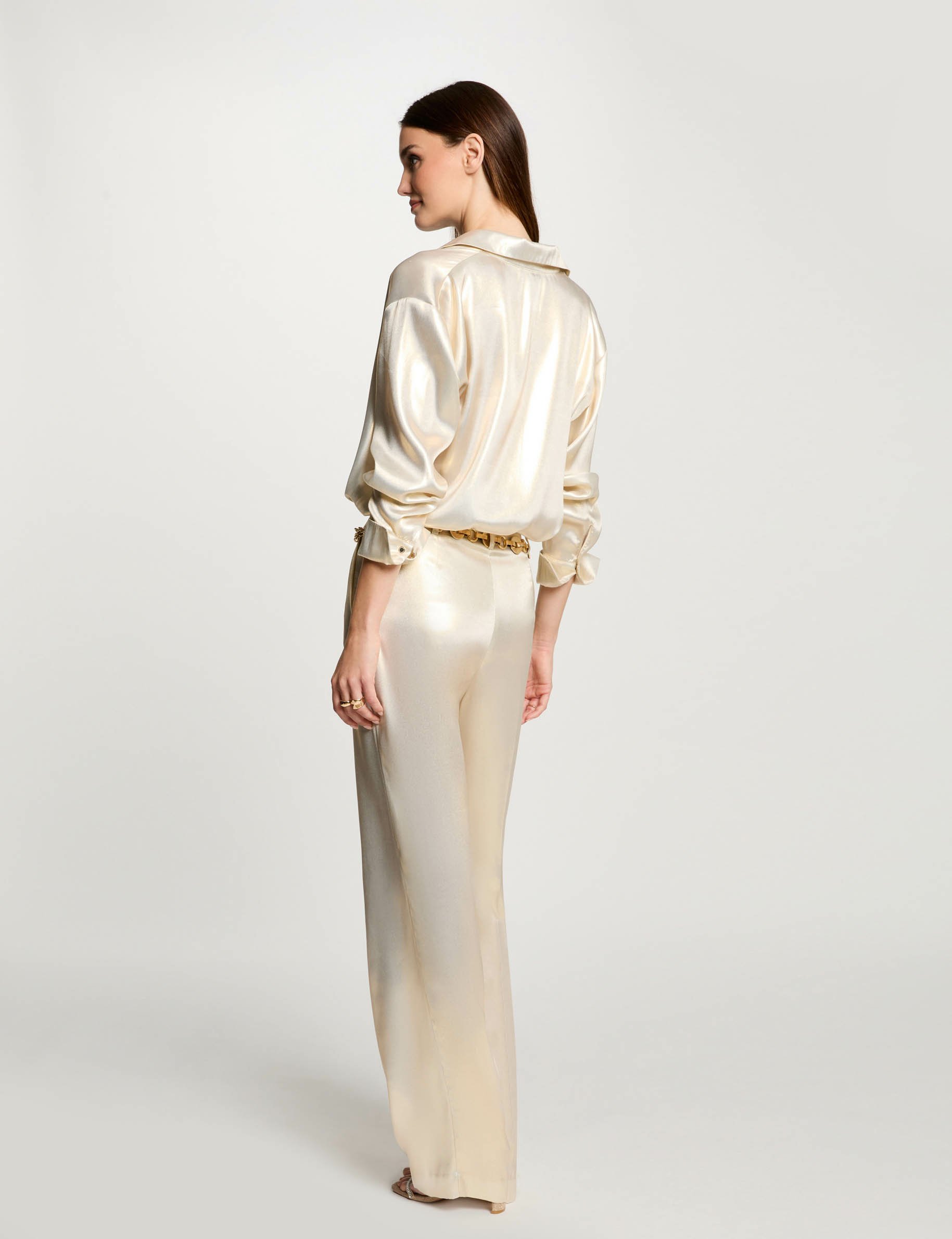 Long-sleeved satin shirt gold yellow women