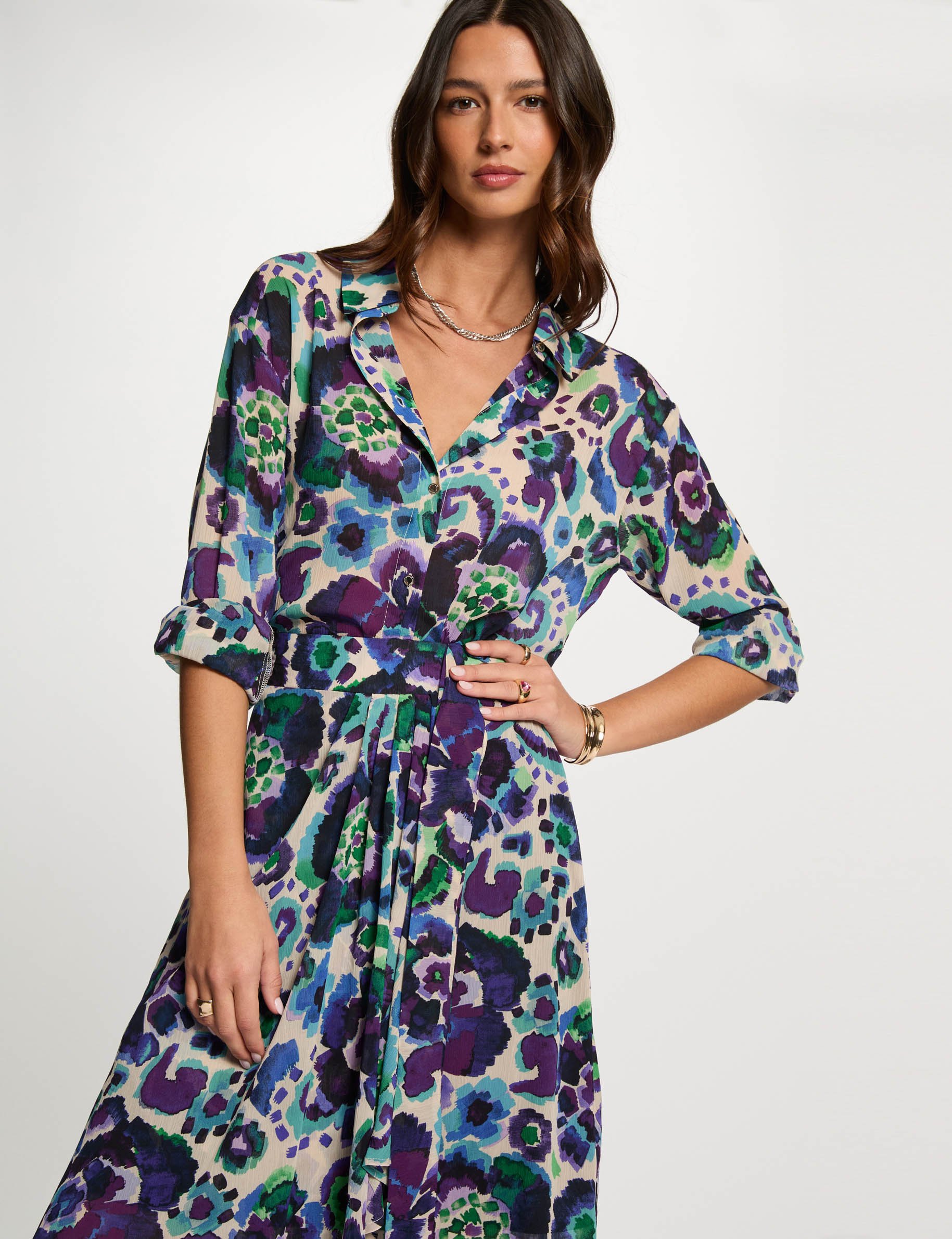 Printed straight midi dress multicolor women