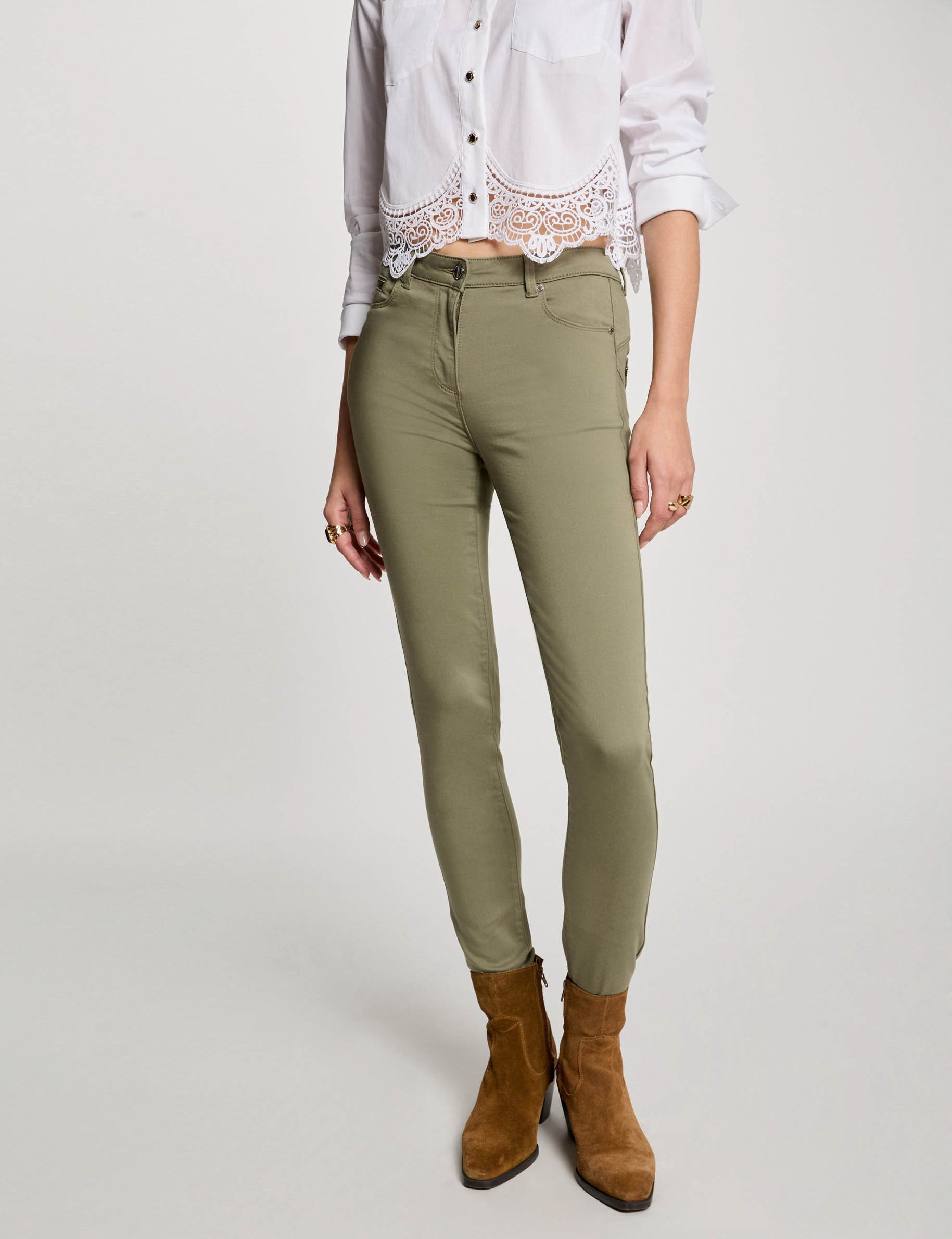 Slim standard-waisted trousers khaki green women