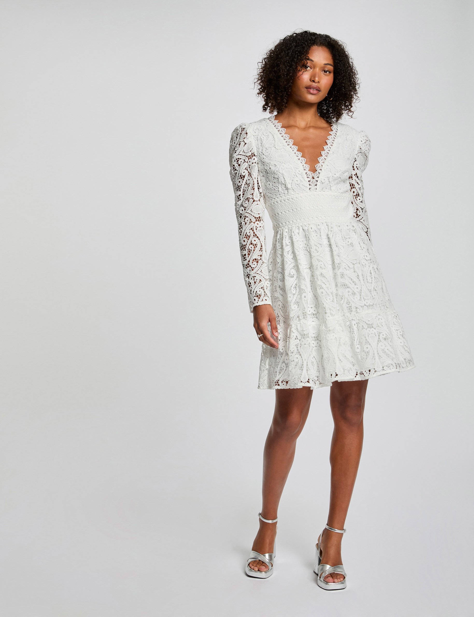 a line mini lace dress white women A-line mini lace dress white women