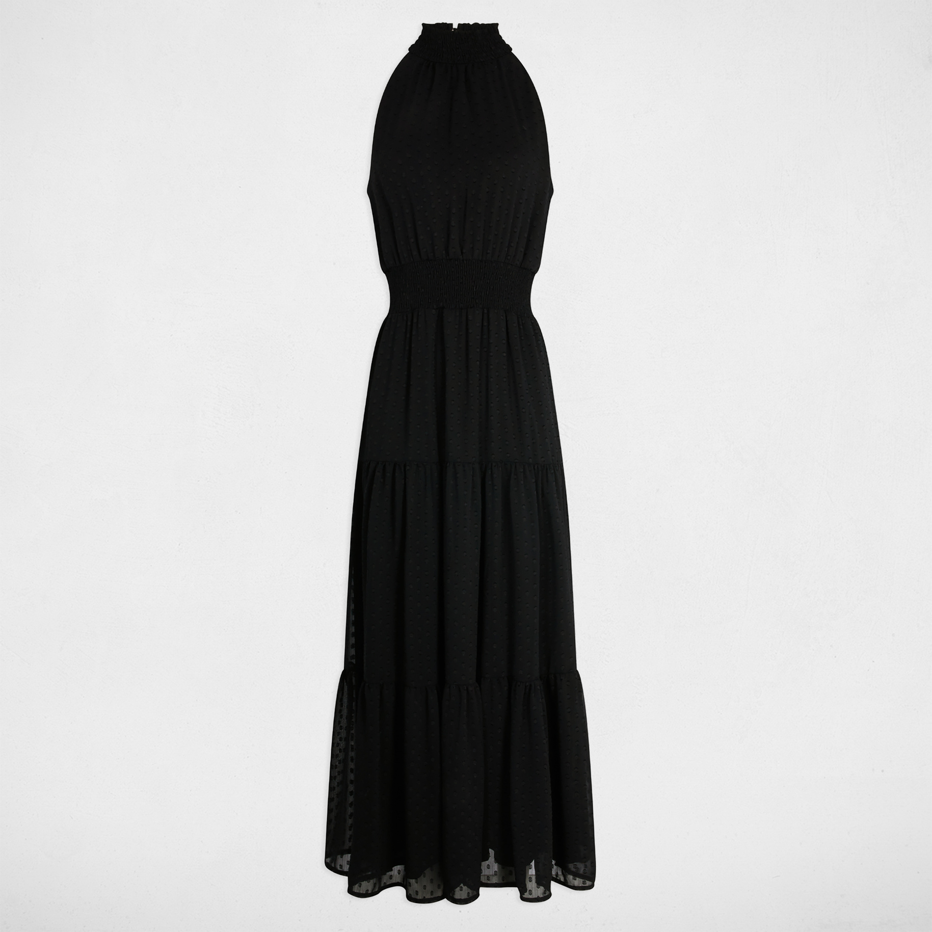 Robe longue droite plumetis noir femme