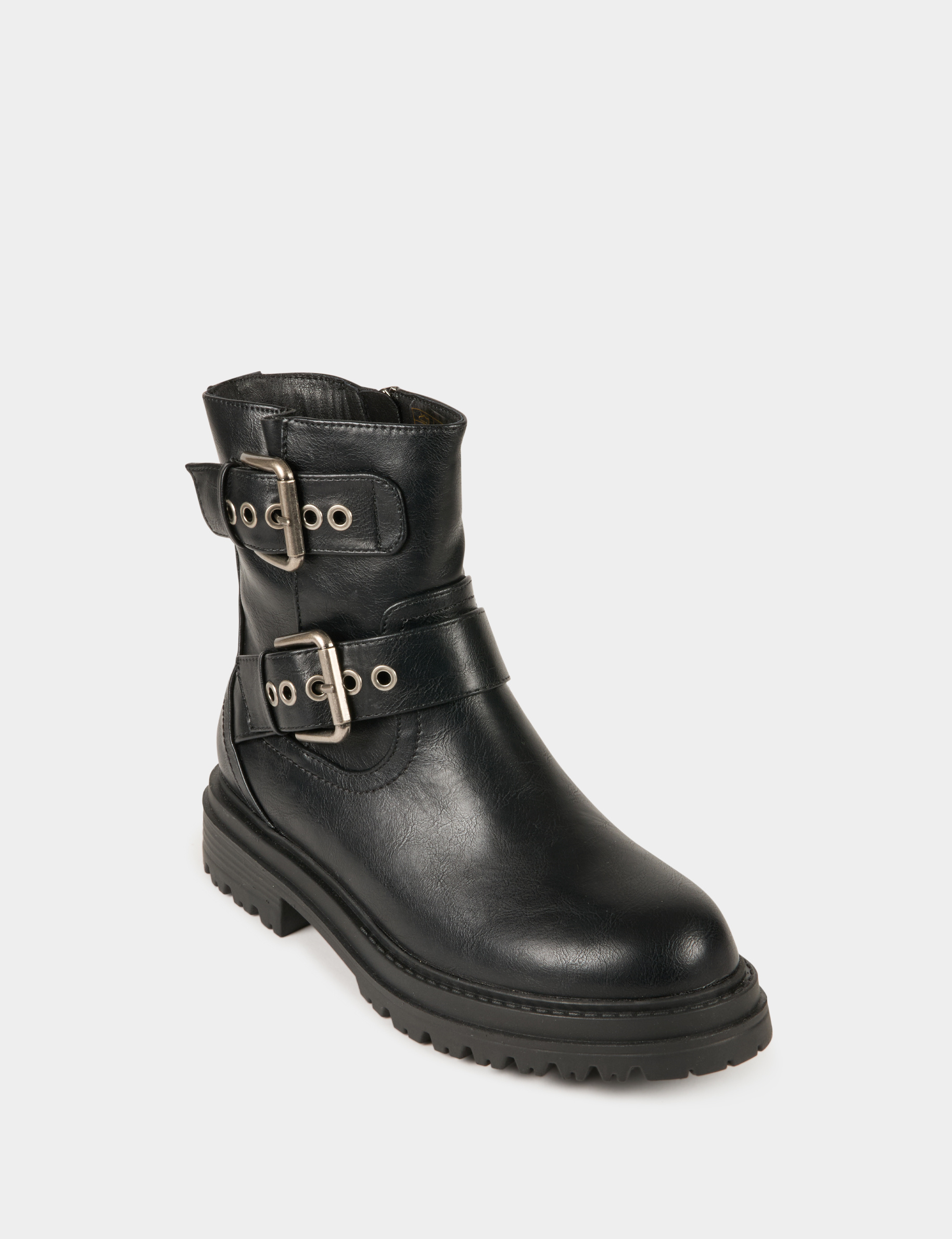 Ladies black leather biker boots hotsell