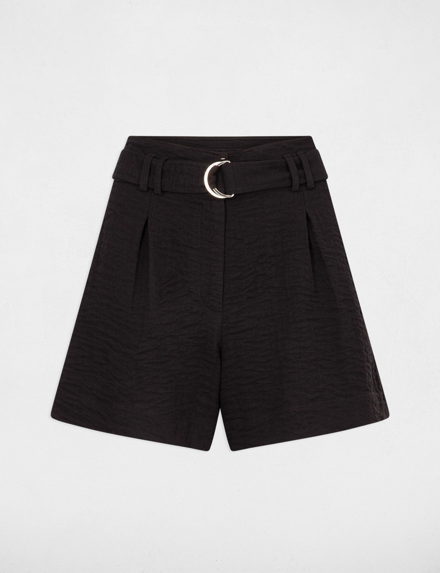 Short large ceinturé noir femme